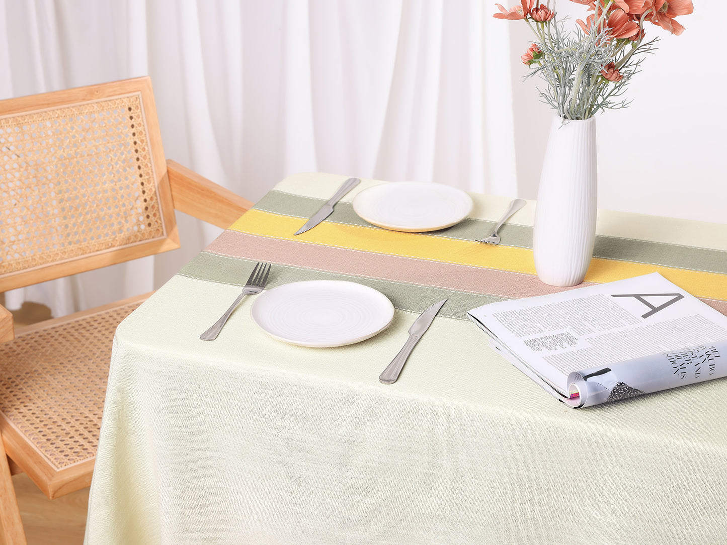 1 Pack Rectangle Rustic Tablecloth, Cotton Linen Waterproof Table Cover