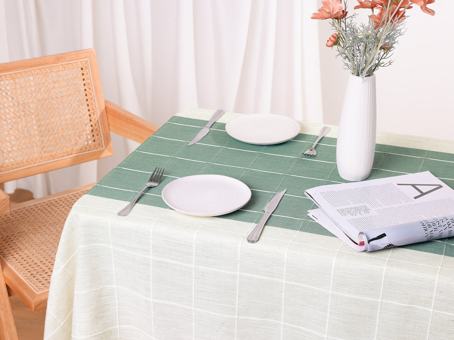 1 Pack Rectangle Rustic Tablecloth, Cotton Linen Waterproof Table Cover