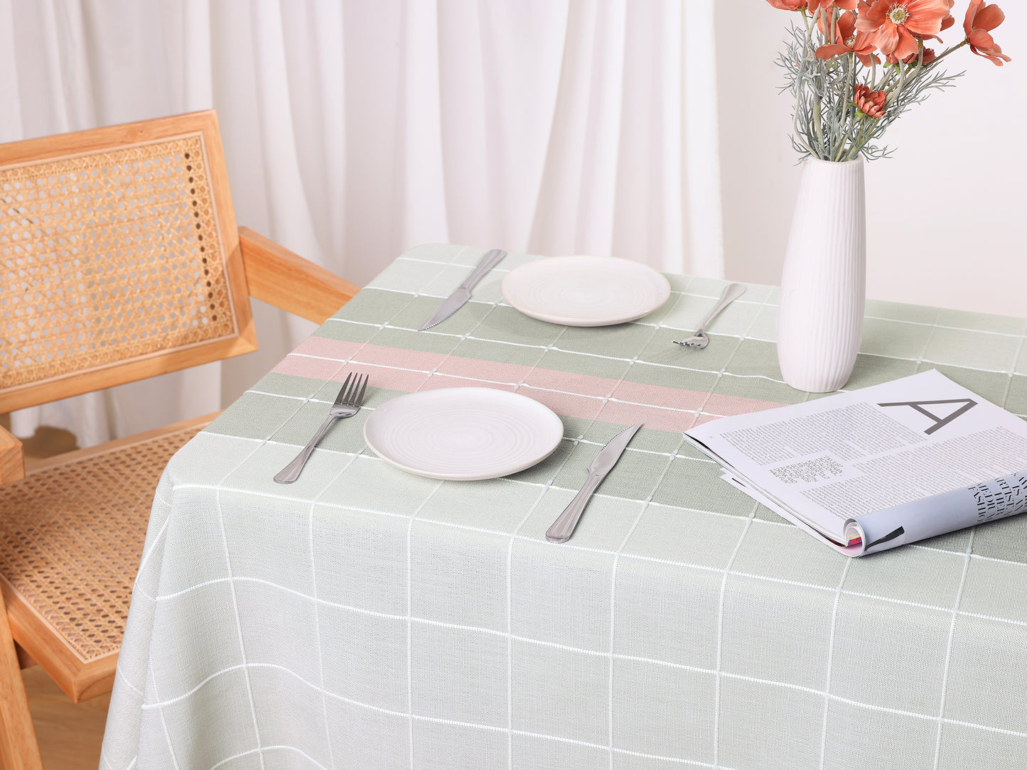 1 Pack Rectangle Rustic Tablecloth, Cotton Linen Waterproof Table Cover