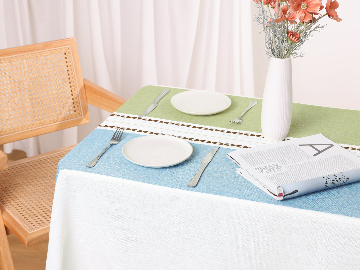 1 Pack Rectangle Rustic Tablecloth, Cotton Linen Waterproof Table Cover