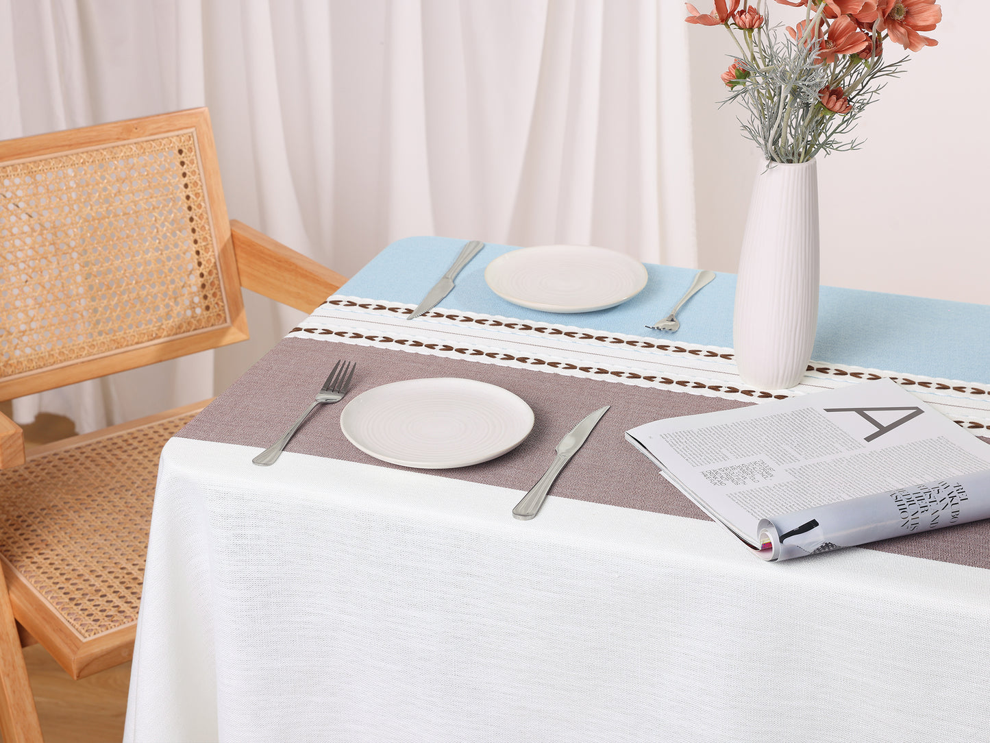 1 Pack Rectangle Rustic Tablecloth, Cotton Linen Waterproof Table Cover