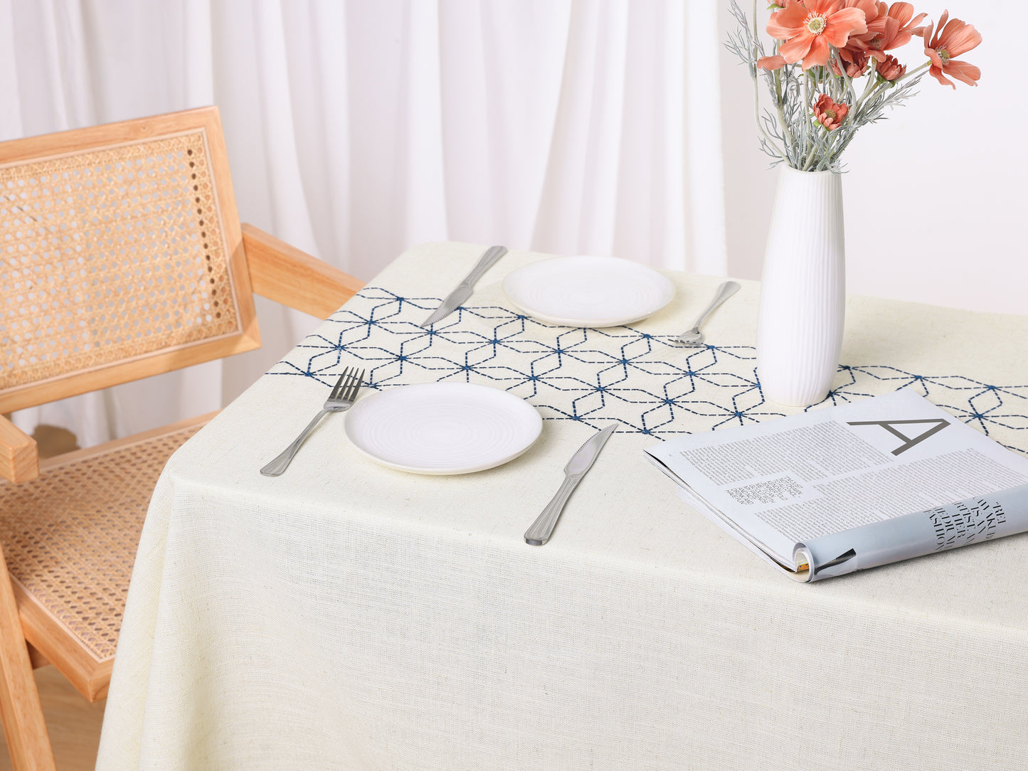1 Pack Rectangle Rustic Tablecloth, Cotton Linen Waterproof Table Cover