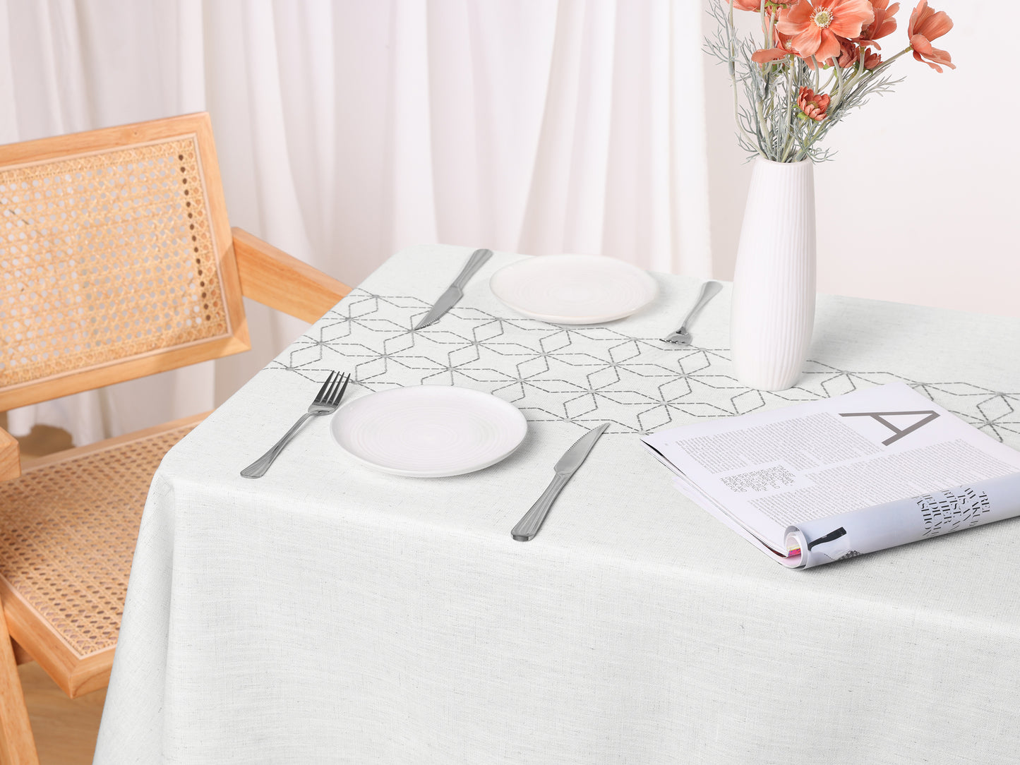 1 Pack Rectangle Rustic Tablecloth, Cotton Linen Waterproof Table Cover