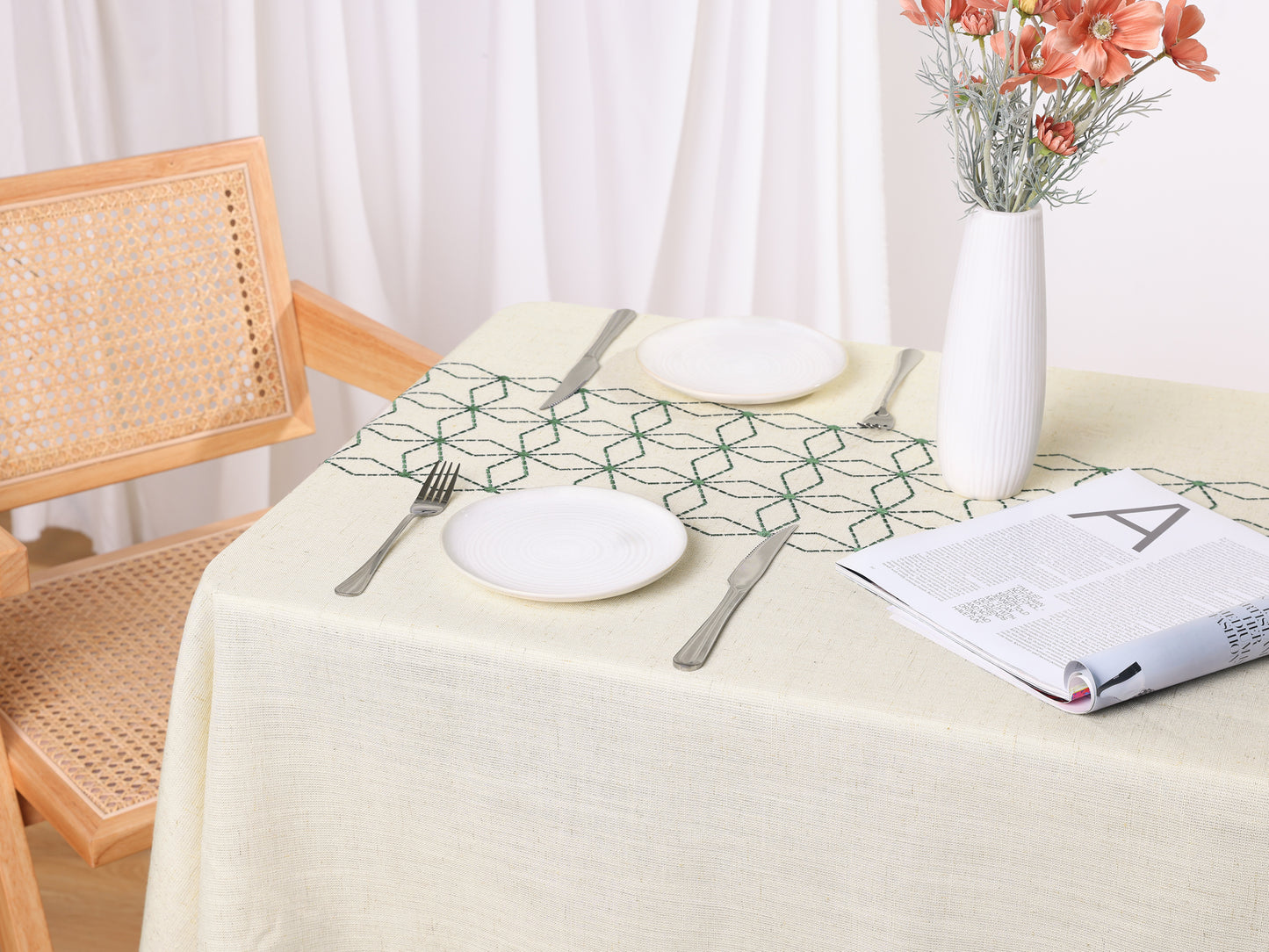 1 Pack Rectangle Rustic Tablecloth, Cotton Linen Waterproof Table Cover