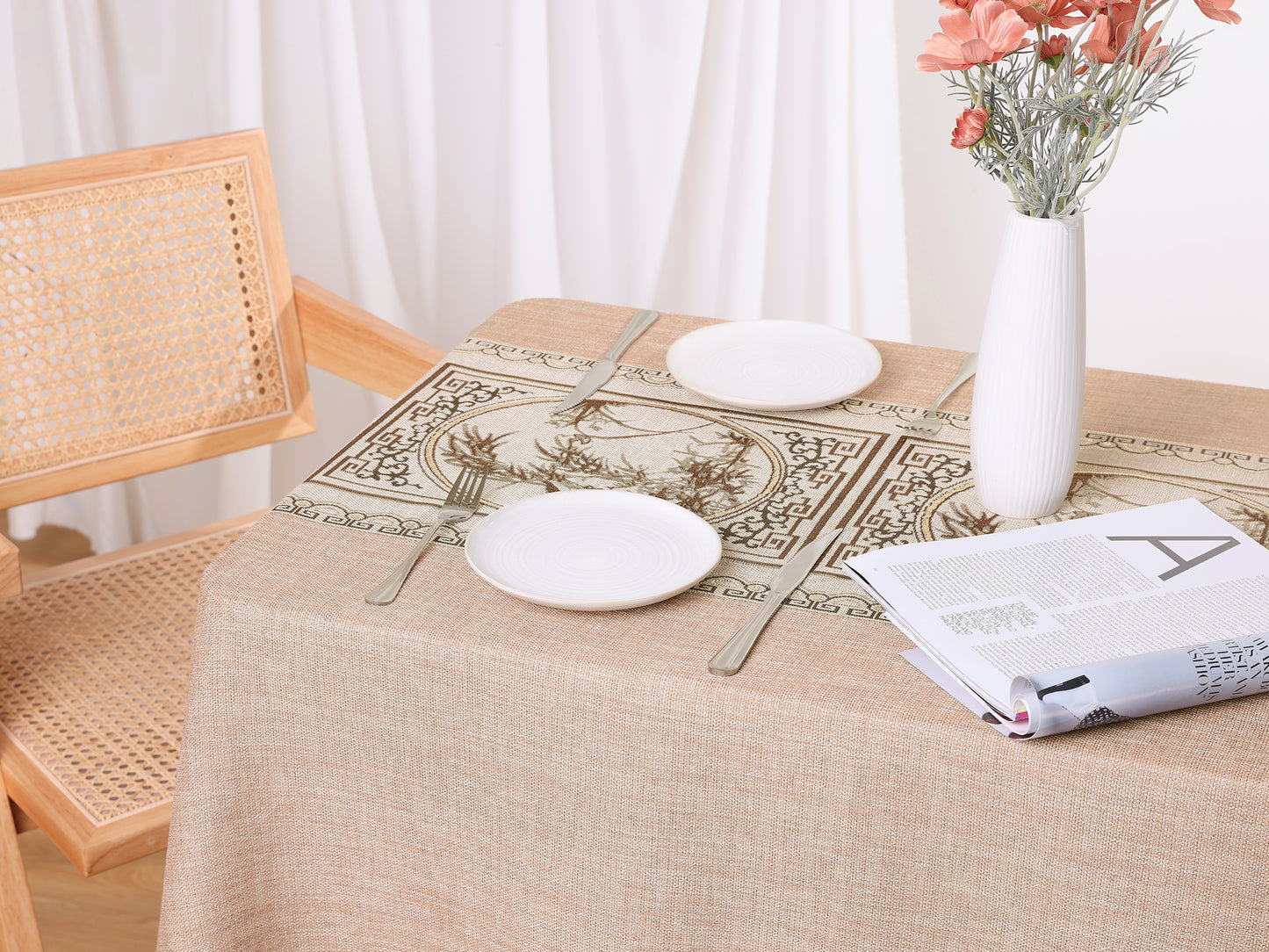 1 Pack Rectangle Rustic Tablecloth, Cotton Linen Waterproof Table Cover
