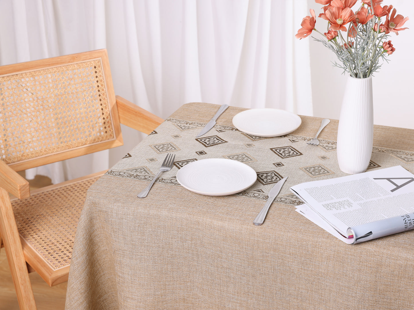 1 Pack Rectangle Rustic Tablecloth, Cotton Linen Waterproof Table Cover