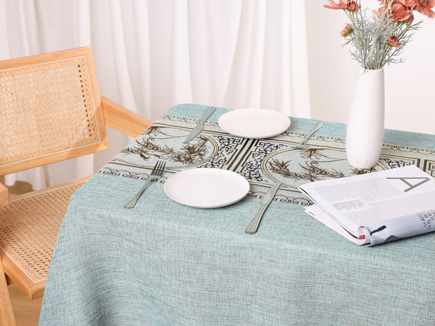 1 Pack Rectangle Rustic Tablecloth, Cotton Linen Waterproof Table Cover