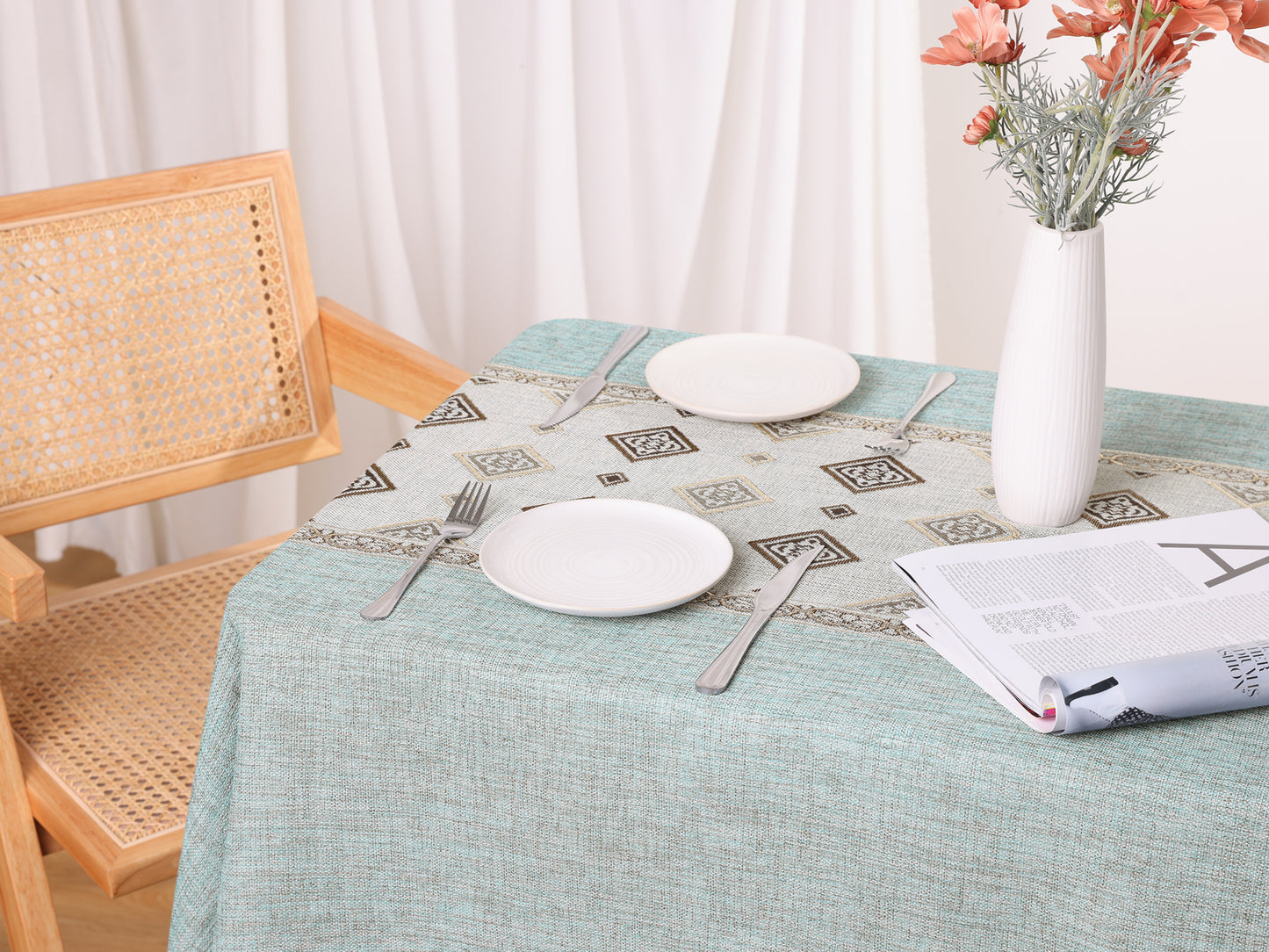 1 Pack Rectangle Rustic Tablecloth, Cotton Linen Waterproof Table Cover