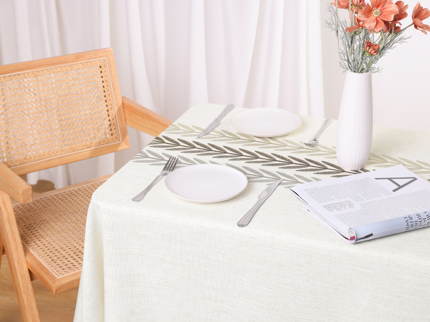 1 Pack Rectangle Rustic Tablecloth, Cotton Linen Waterproof Table Cover