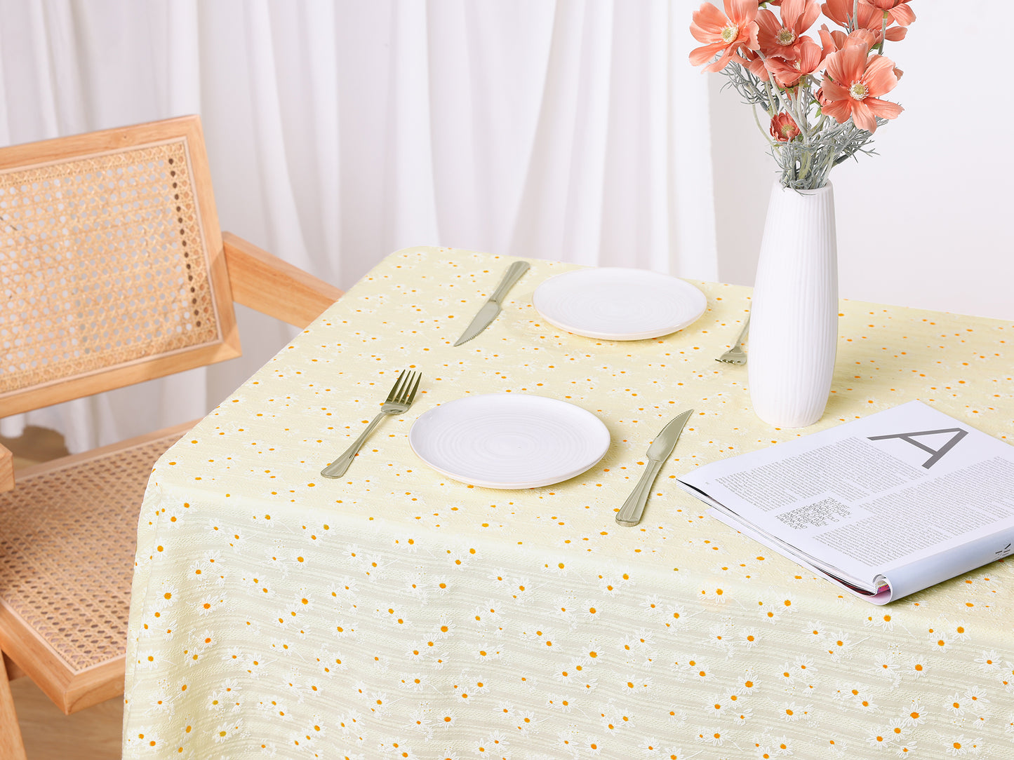 1 Pack Rectangle Tablecloth, Cotton Yellow Table Cover