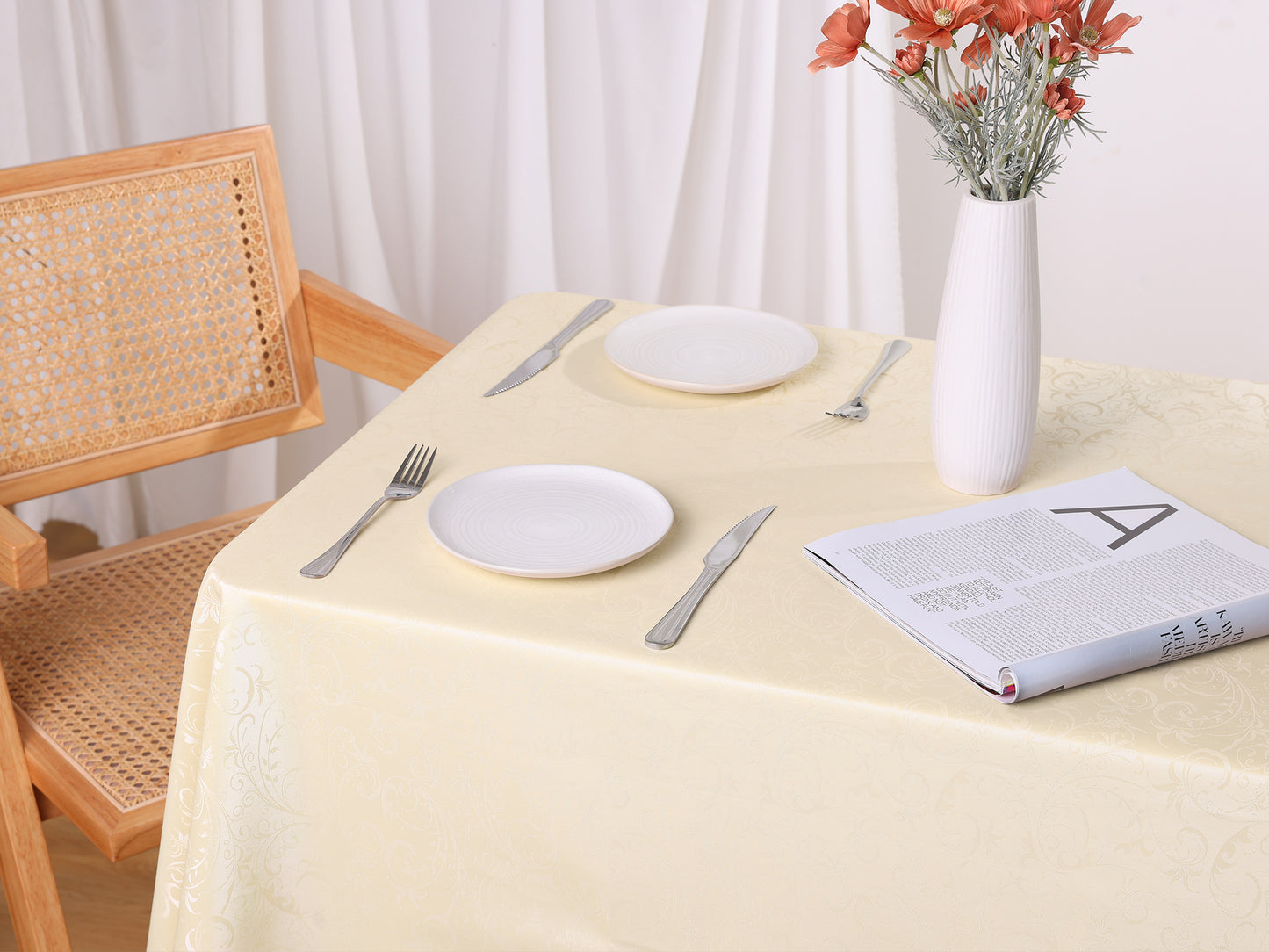1 Pack Rectangle Waterproof Vinyl Tablecloth, Wrinkle-Resistant Washable Table Cover