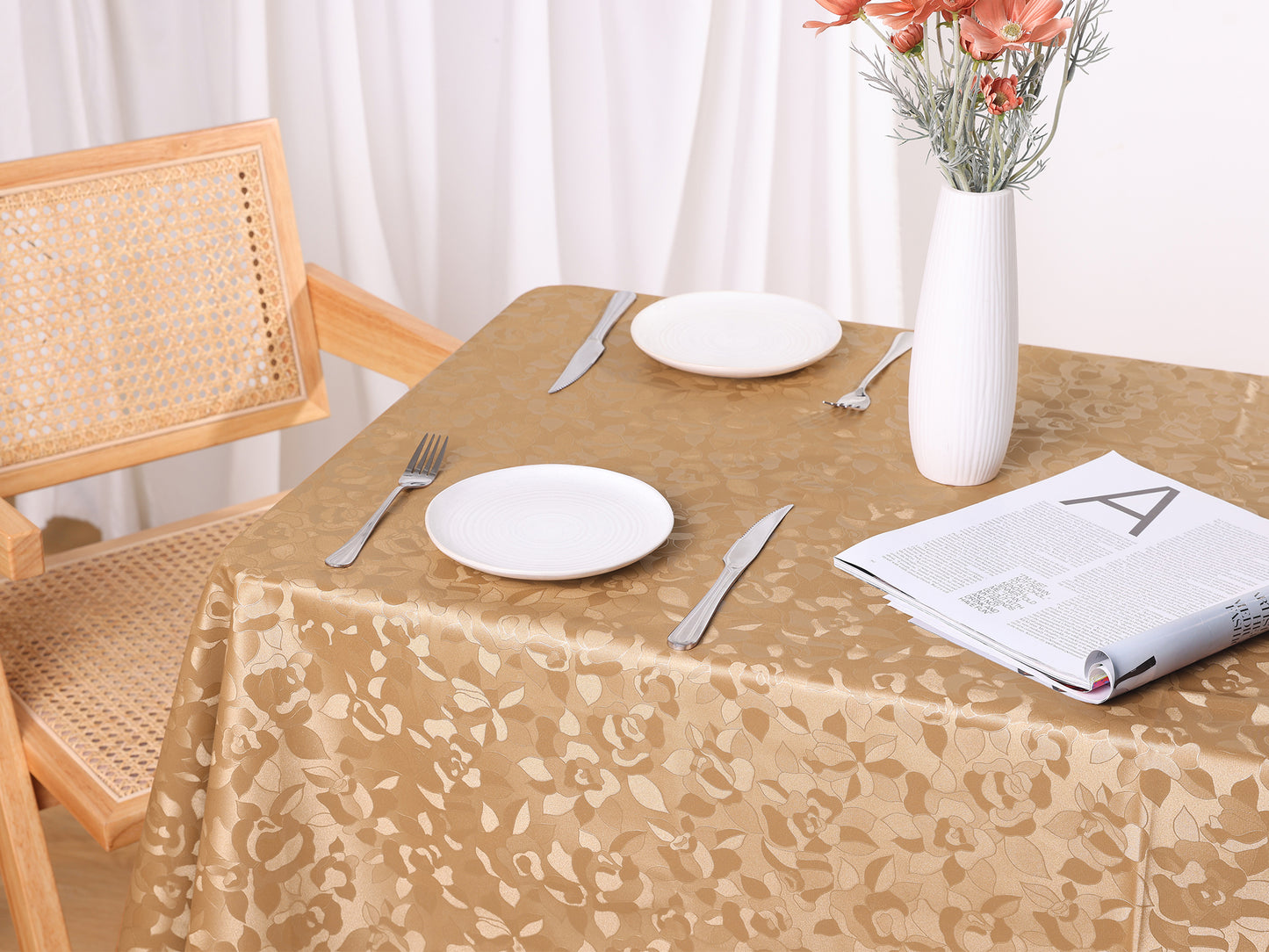 1 Pack Rectangle Waterproof Vinyl Tablecloth, Wrinkle-Resistant Washable Table Cover