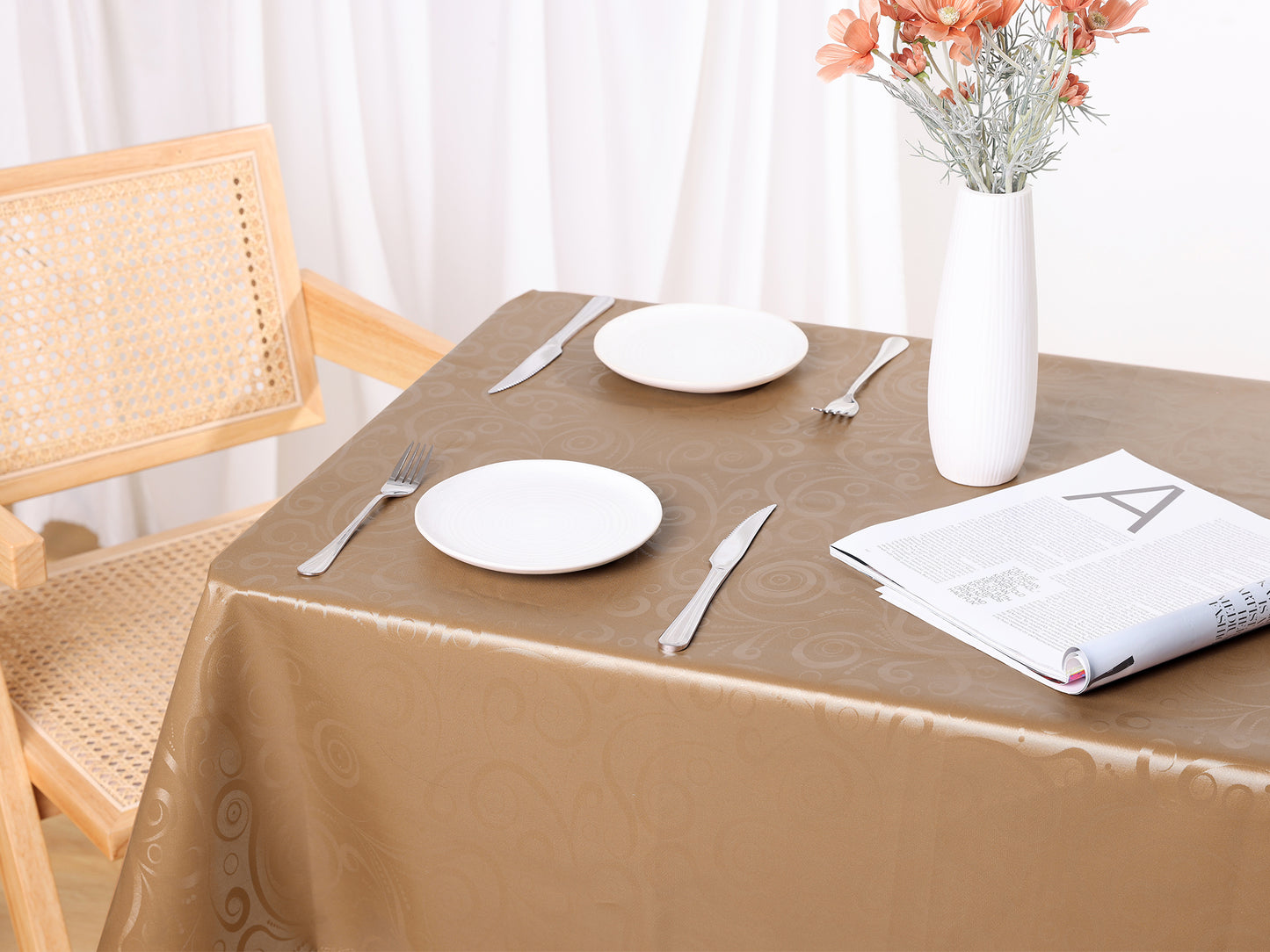 1 Pack Rectangle Waterproof Vinyl Tablecloth, Wrinkle-Resistant Washable Table Cover