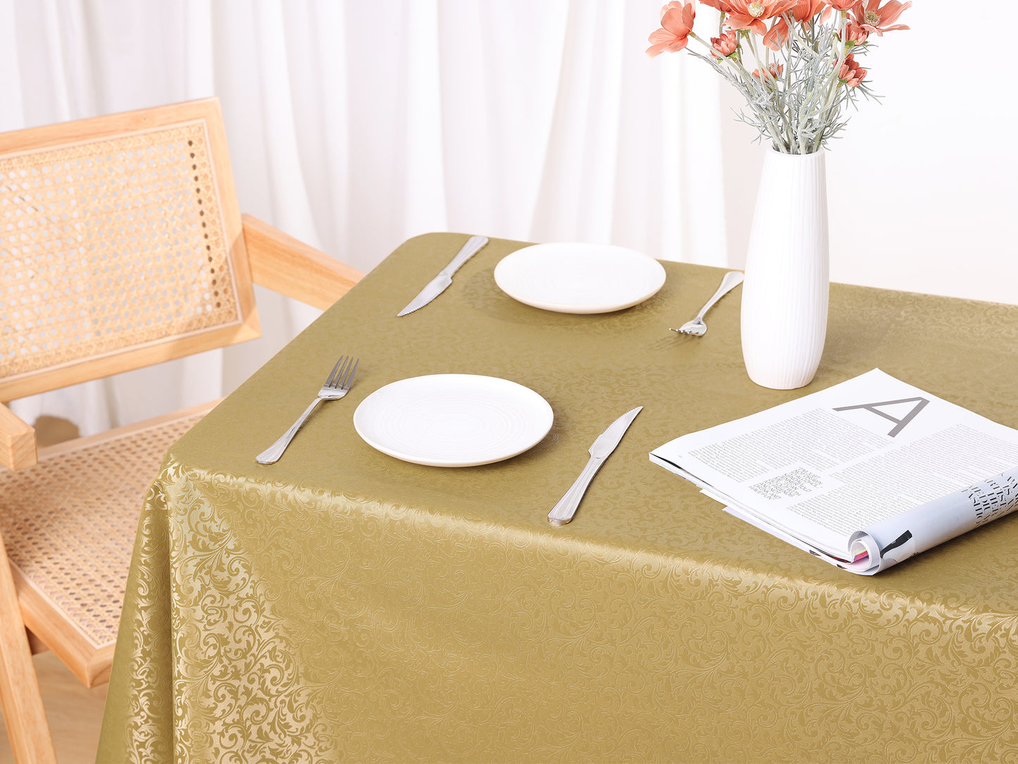 1 Pack Rectangle Waterproof Vinyl Tablecloth, Wrinkle-Resistant Washable Table Cover