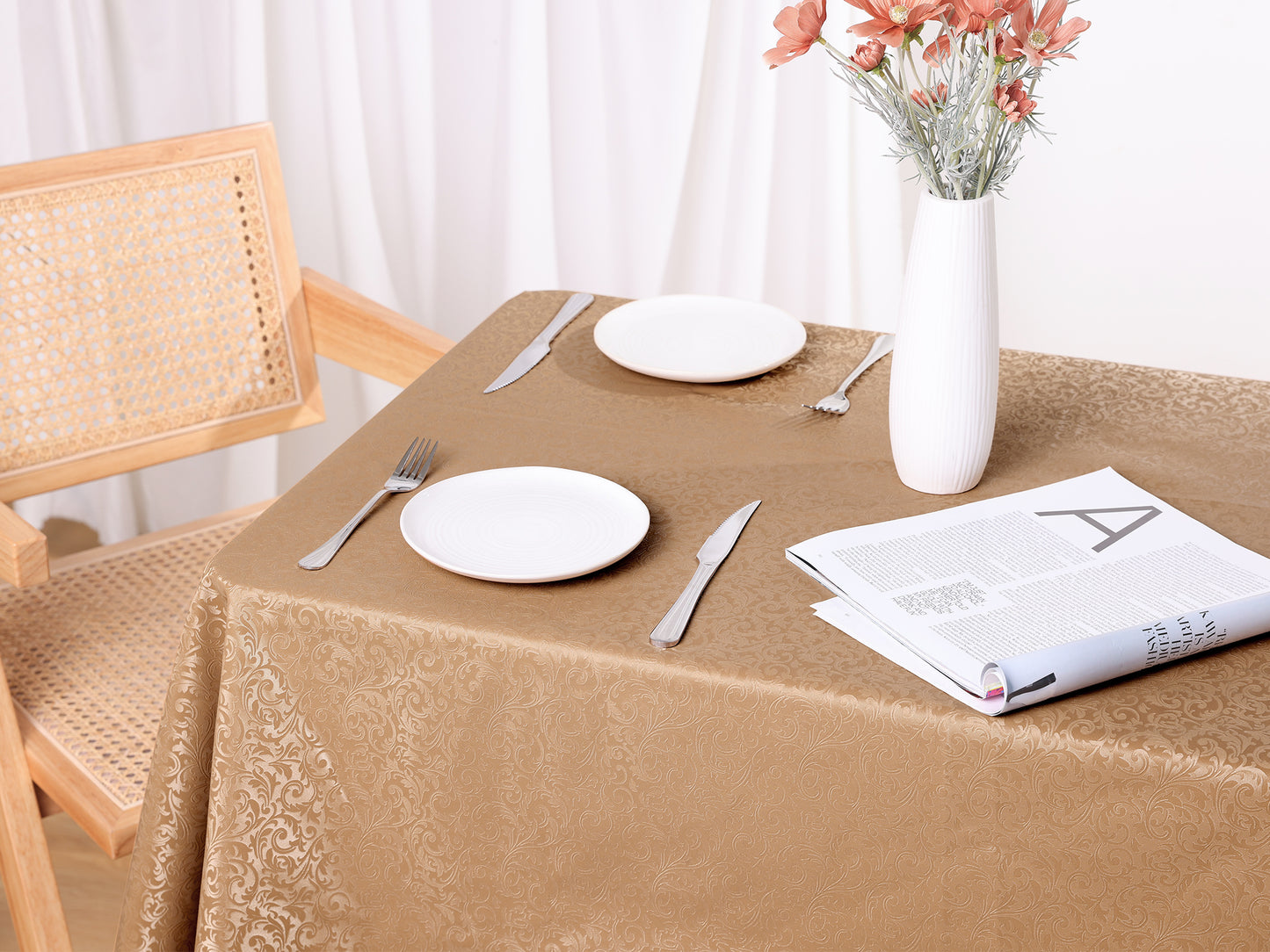 1 Pack Rectangle Waterproof Vinyl Tablecloth, Wrinkle-Resistant Washable Table Cover