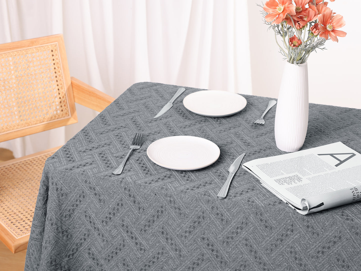 1 Pack Rectangle Tablecloth, Cotton Linen Table Cover