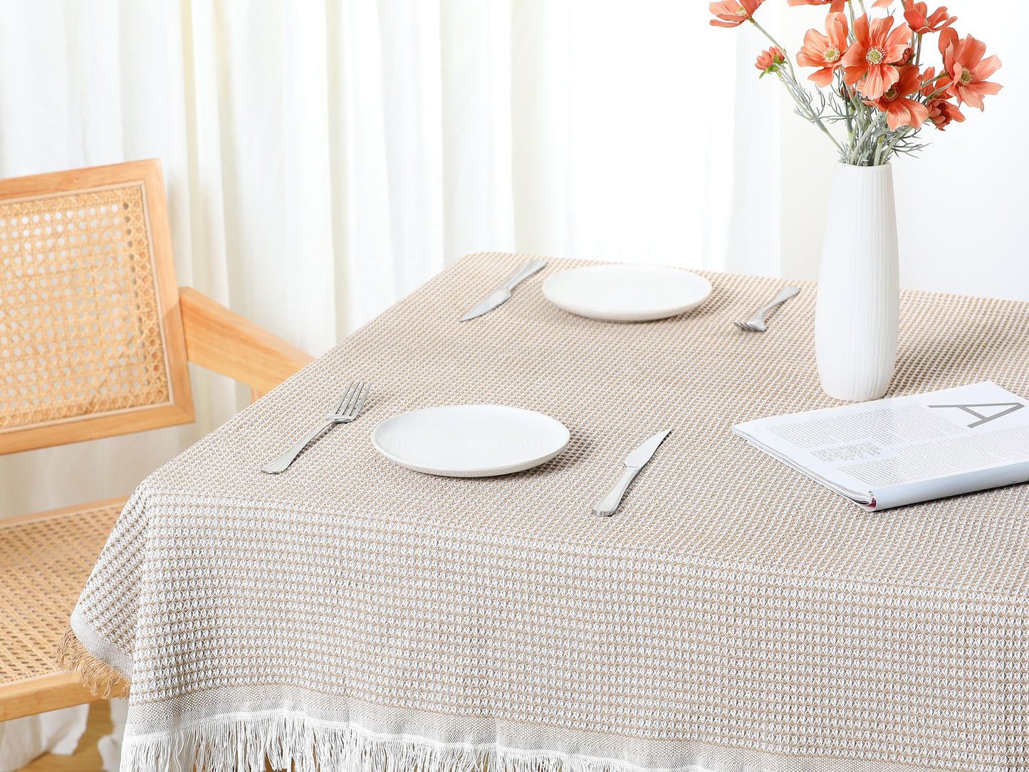 1 Pack Rectangle Tablecloth, Cotton Linen Table Cover