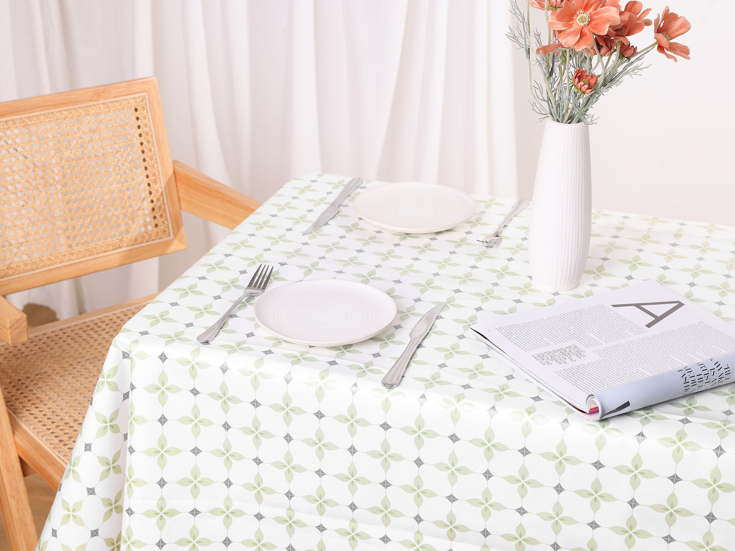 1 Pack Rectangle Tablecloth Faux PU with Tassel Table Cover