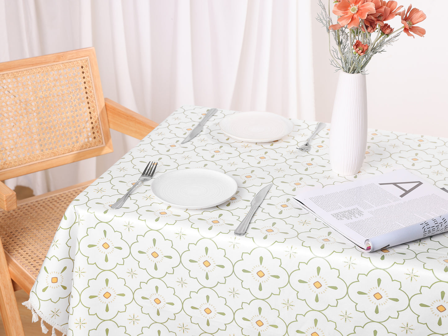 1 Pack Rectangle Tablecloth Faux PU with Tassel Table Cover