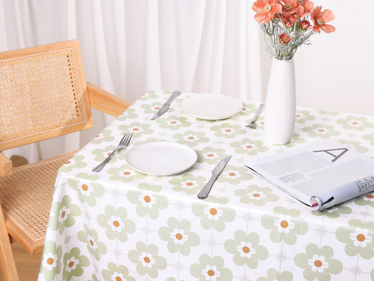 1 Pack Rectangle Tablecloth Faux PU with Tassel Table Cover