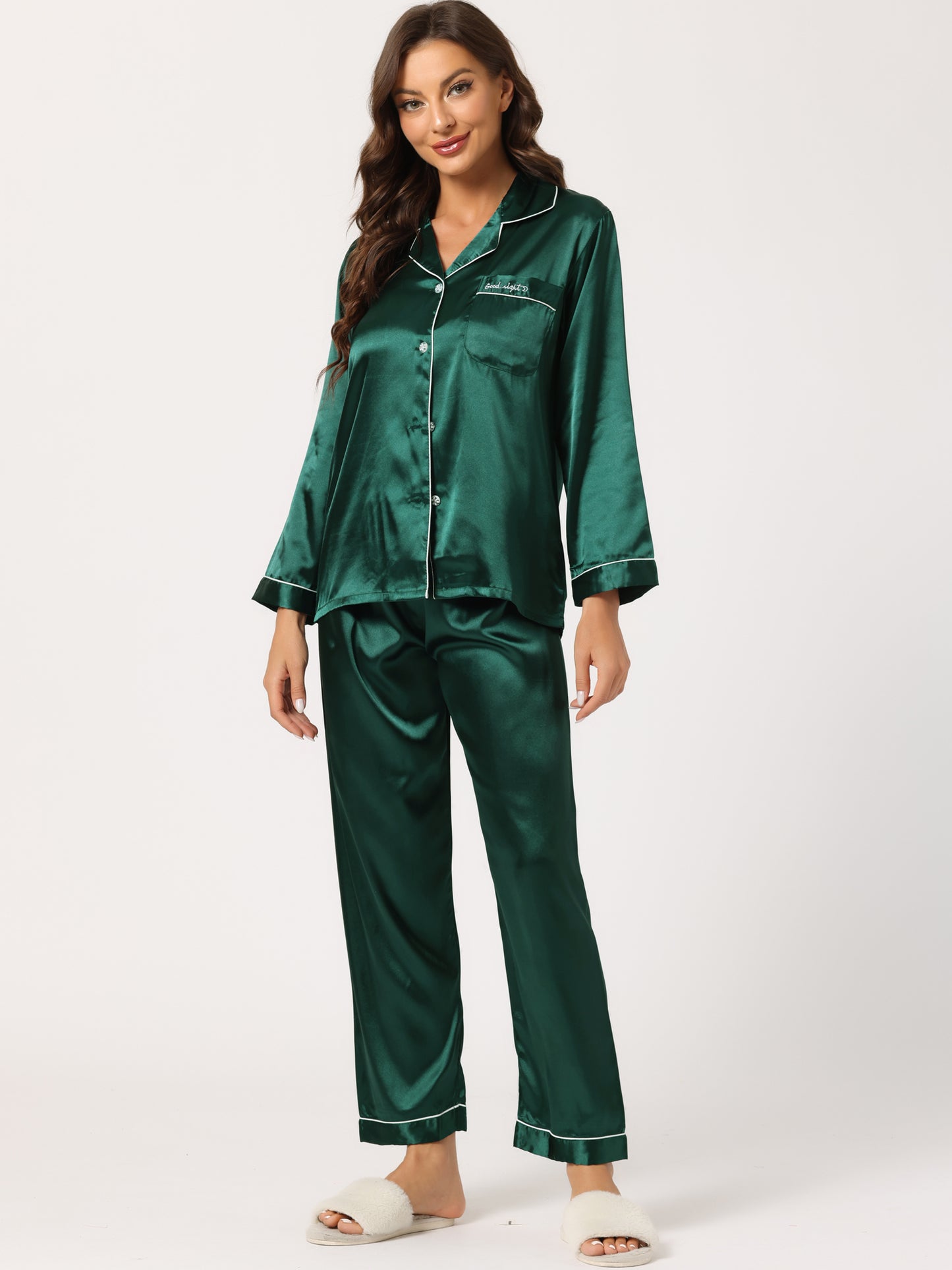 Women's Pajama Sets Sleepwear Button Down Satin Night Suit Lounge Sets