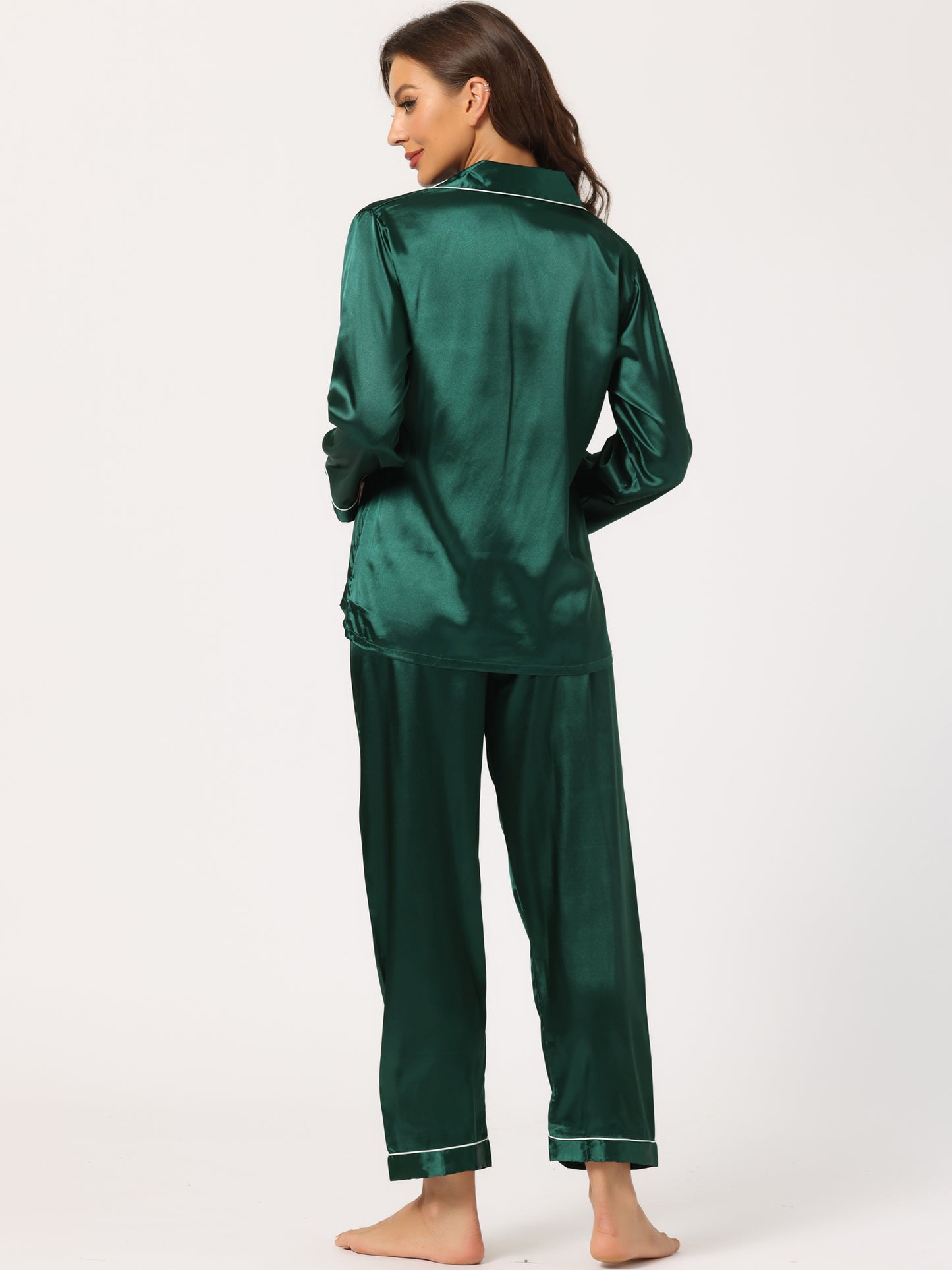 Women's Pajama Sets Sleepwear Button Down Satin Night Suit Lounge Sets