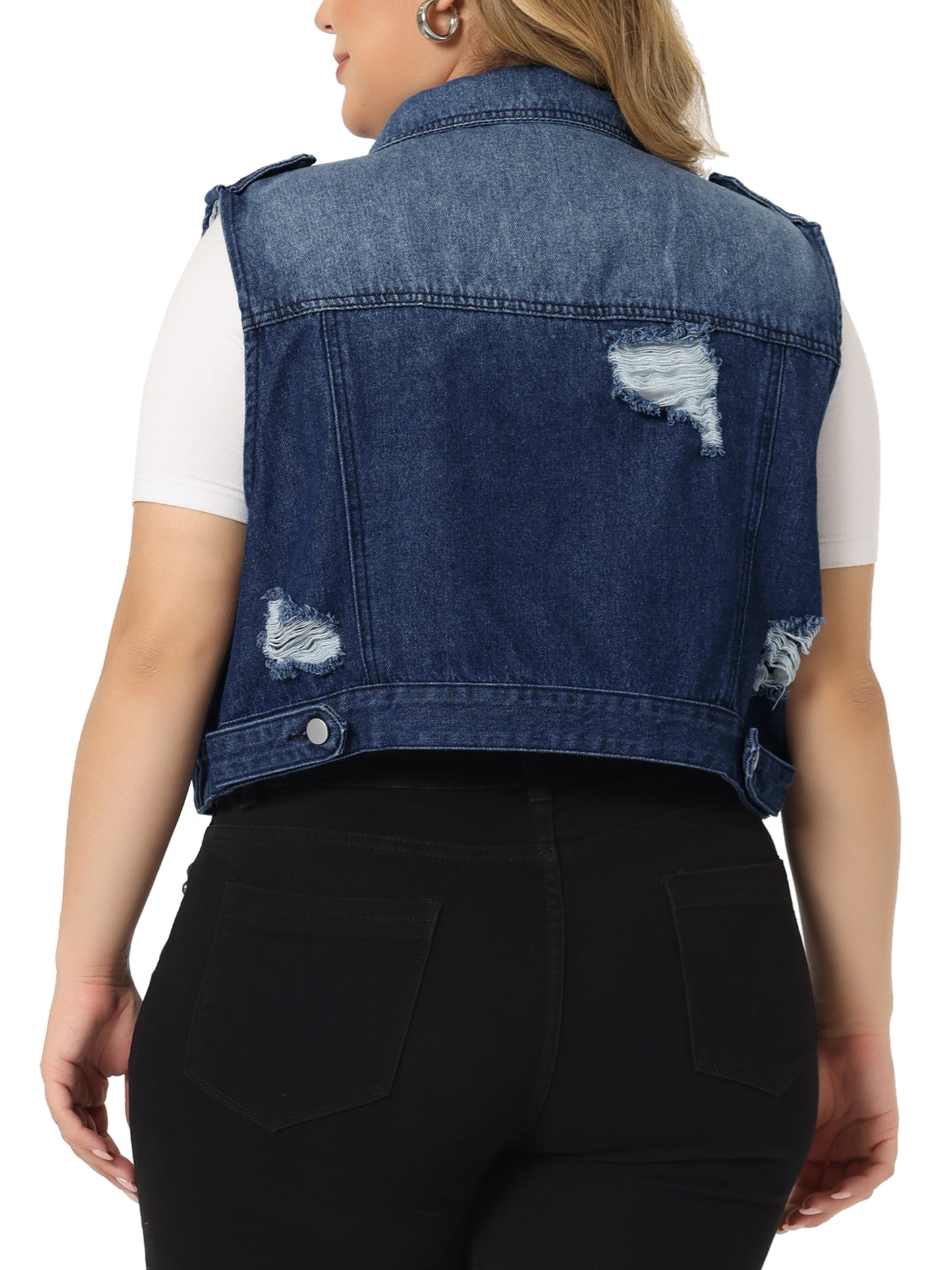 Women Plus Size Denim Vest Sleeveless Button Jean Crop Denim Jacket Vest