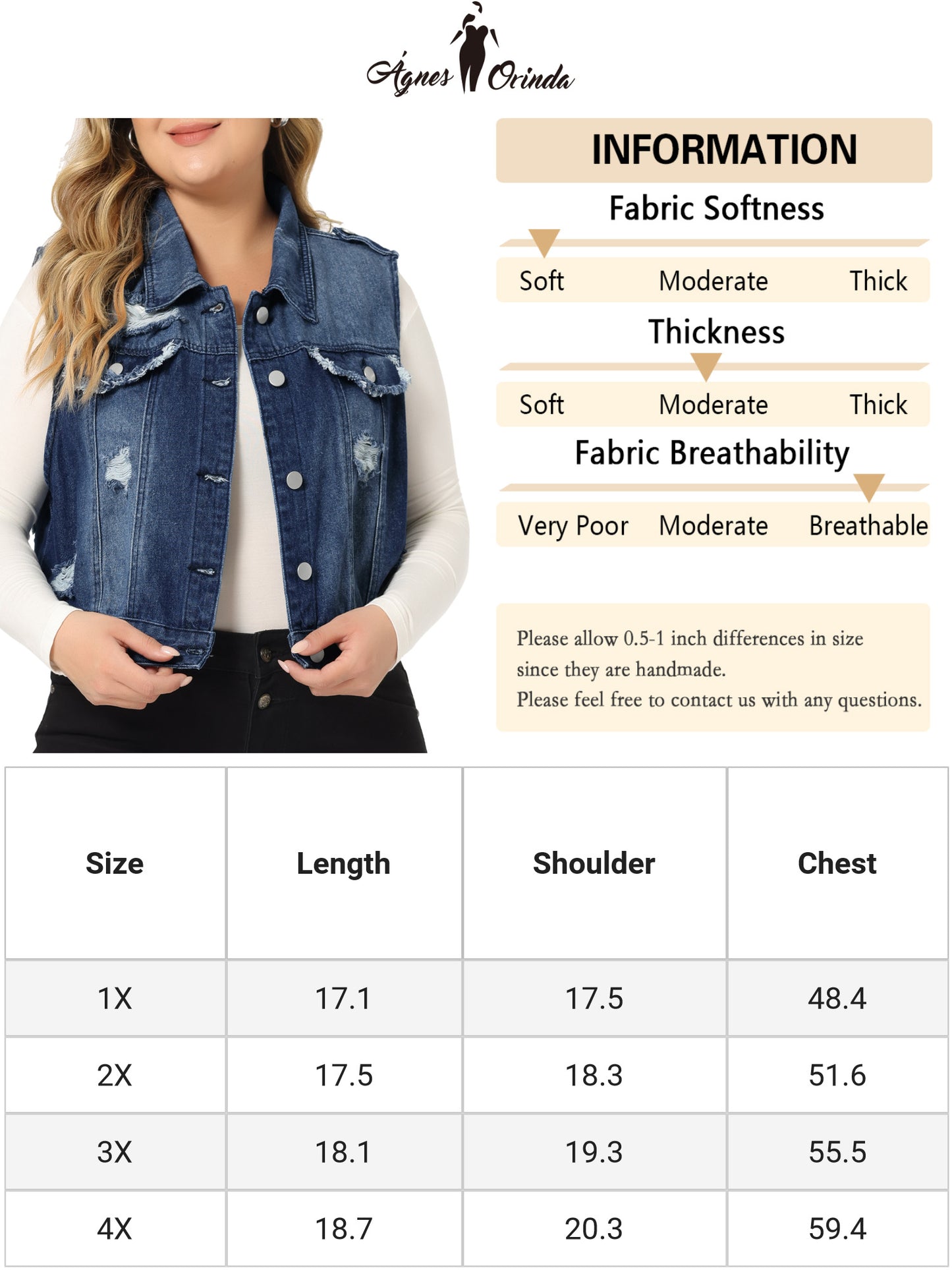 Women Plus Size Denim Vest Sleeveless Button Jean Crop Denim Jacket Vest