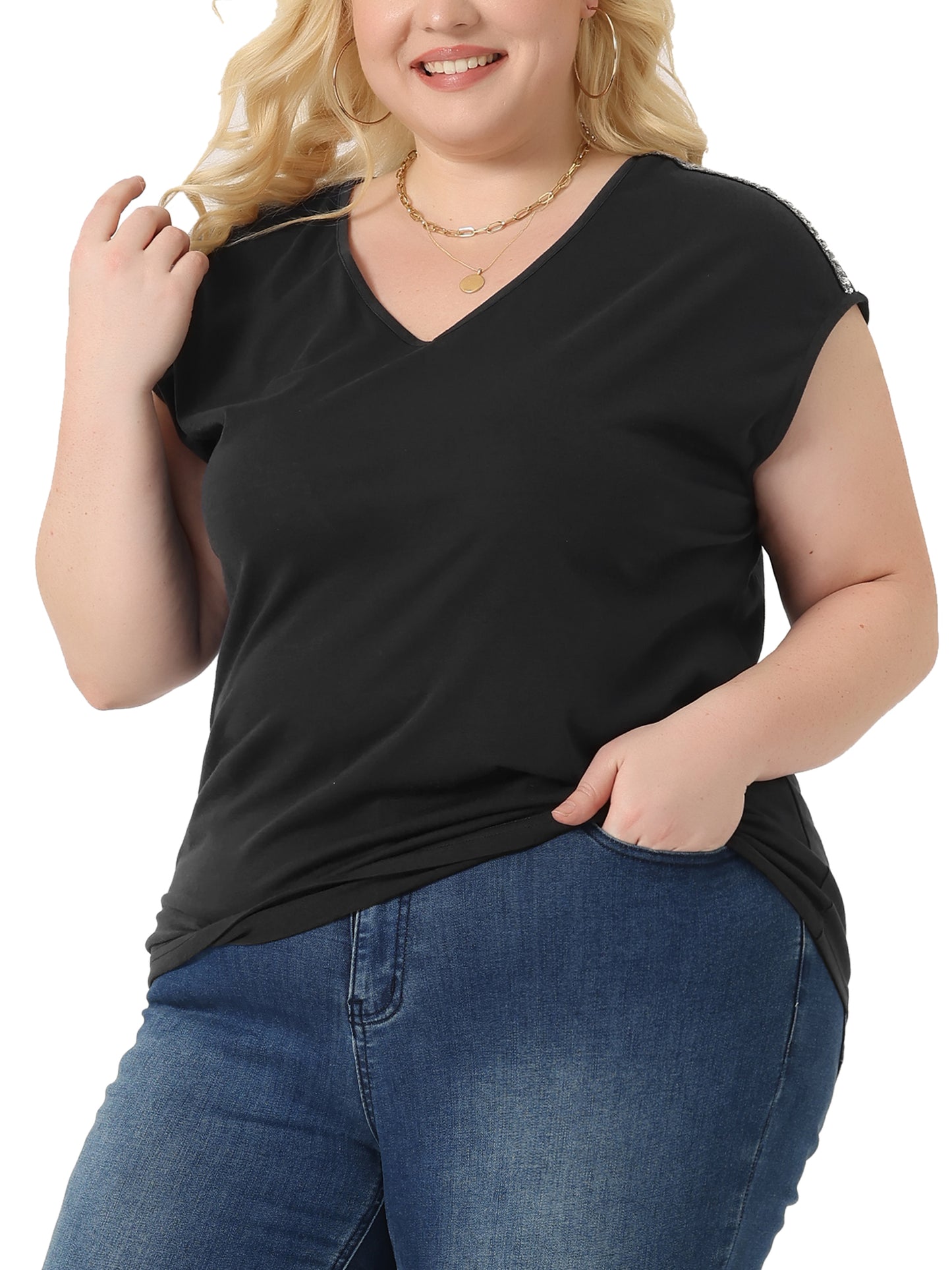 Women Plus Size Tops V Neck Sleeveless Summer Blouse Tank Top
