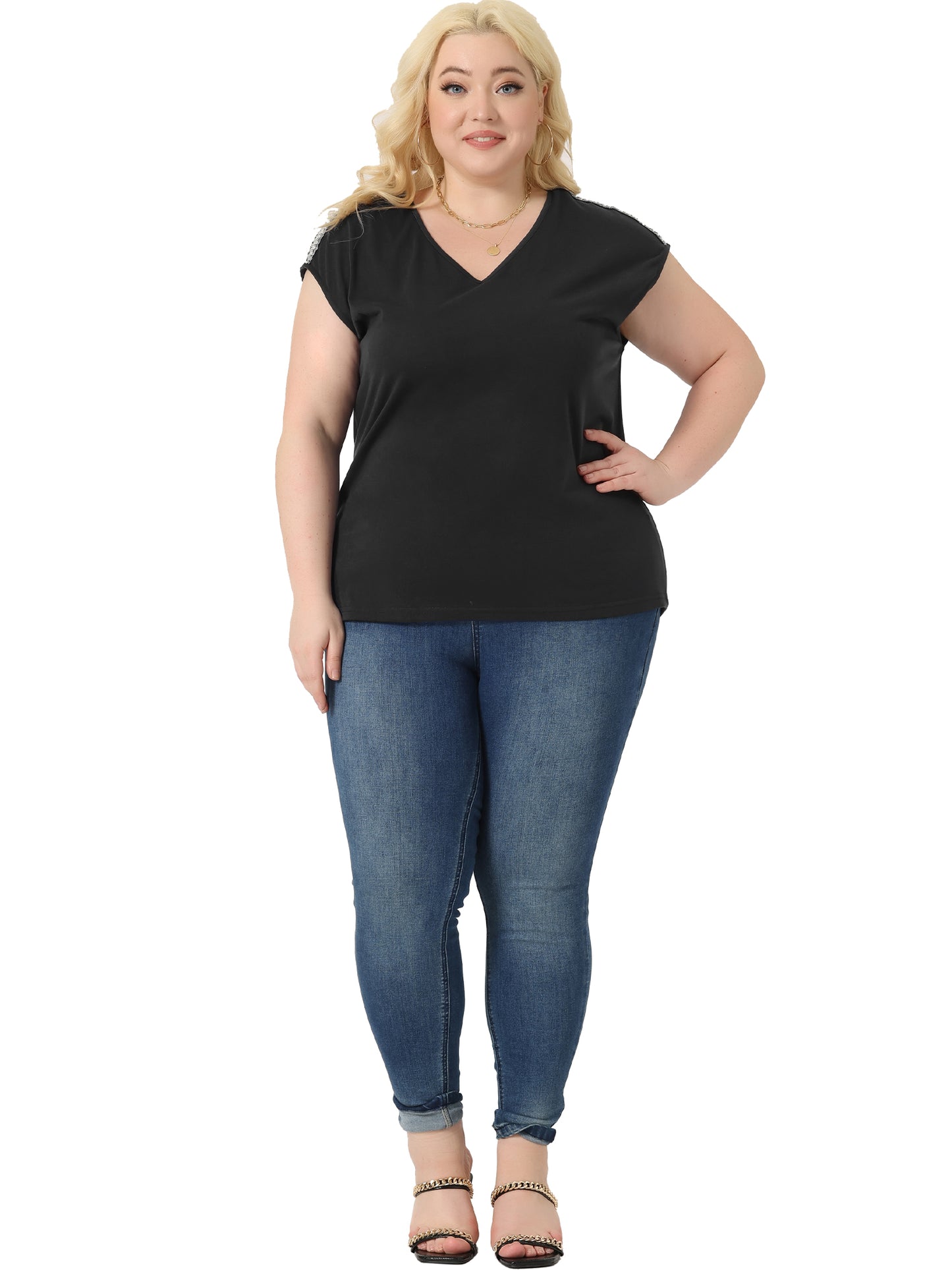 Women Plus Size Tops V Neck Sleeveless Summer Blouse Tank Top