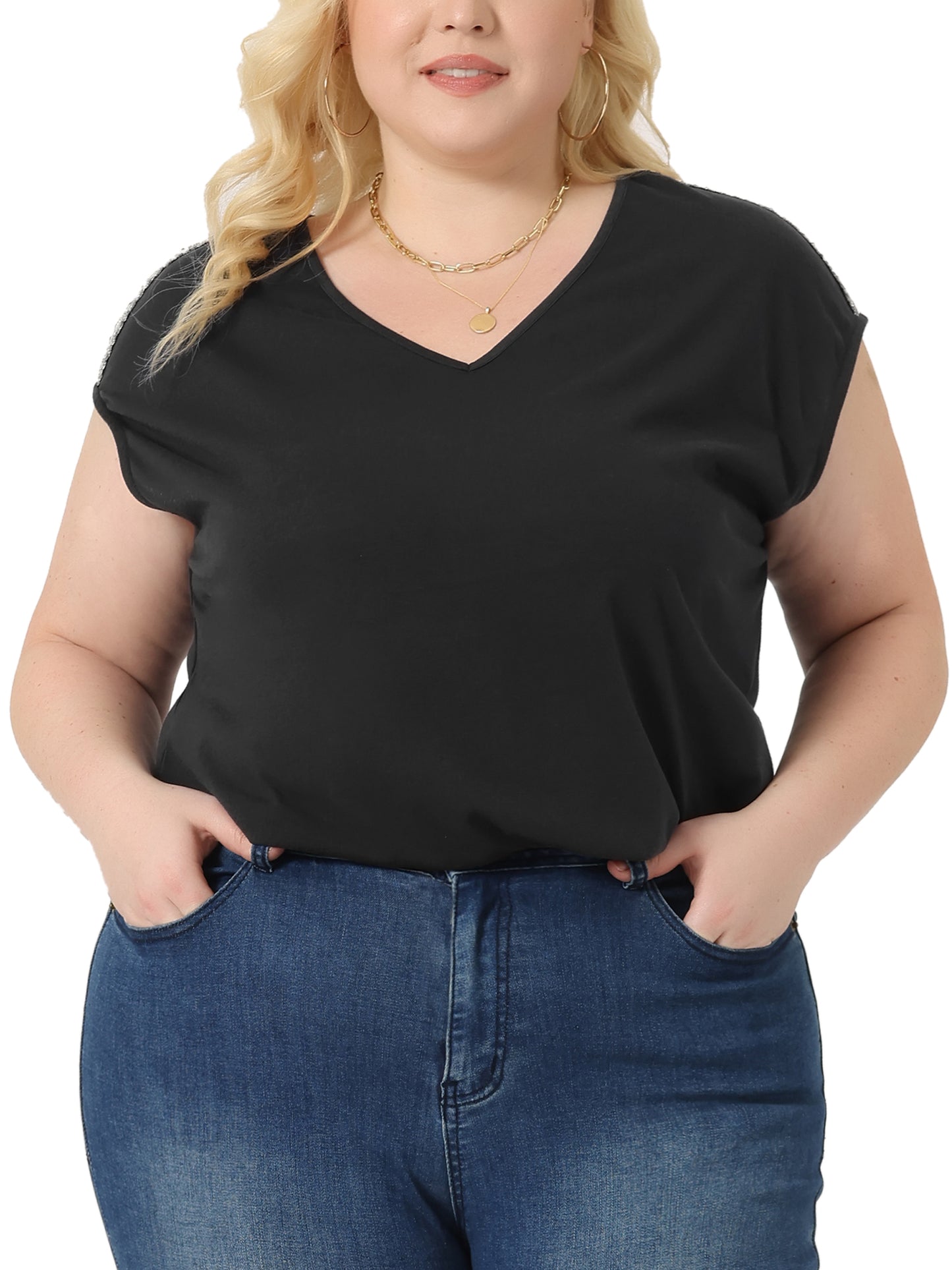Women Plus Size Tops V Neck Sleeveless Summer Blouse Tank Top