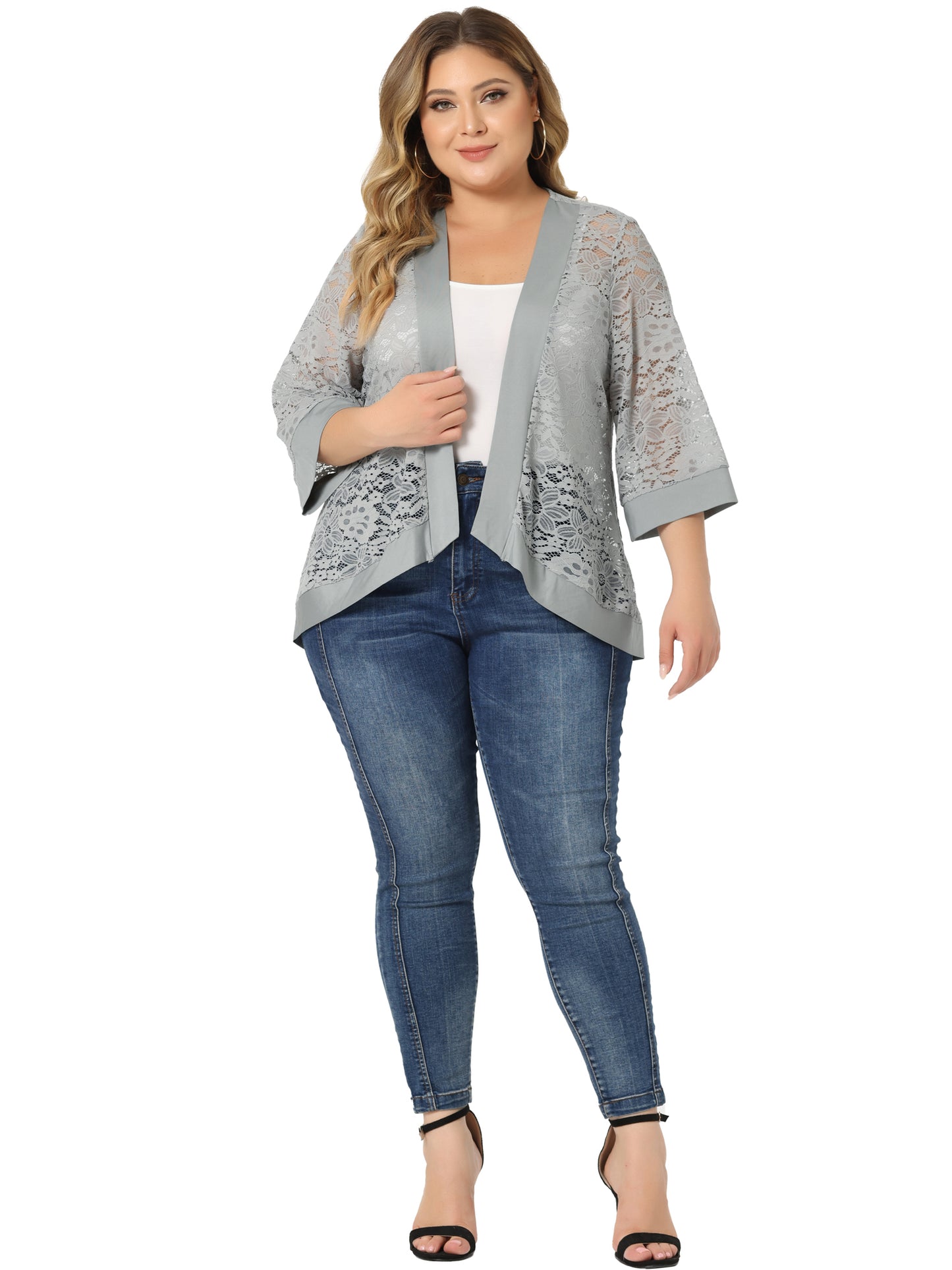 Women Plus Size Shrug Bolero Summer Lace Panel Sheer Loose Cardigan
