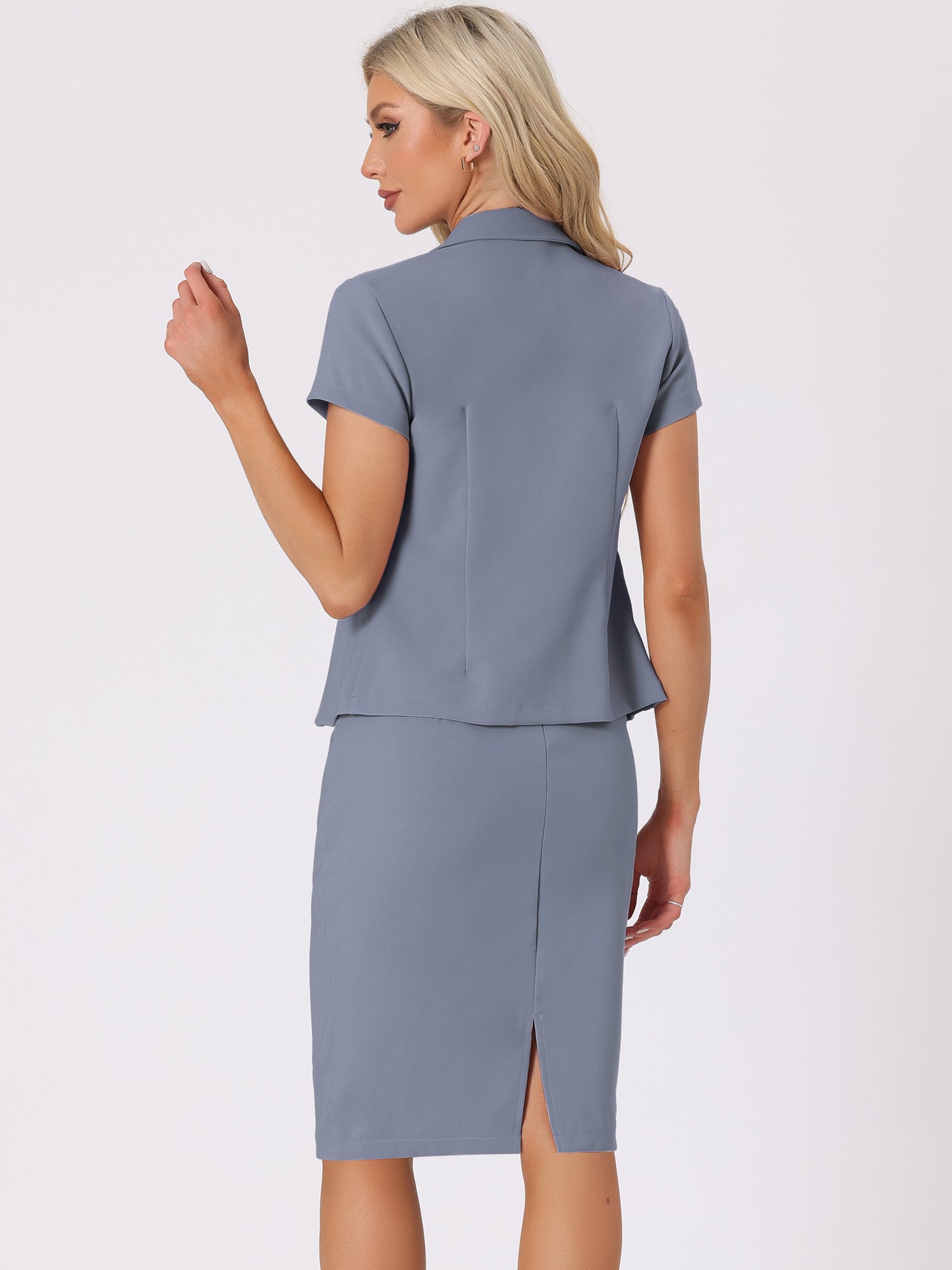 Women's Business Skirt Suit Set Work Office Short Sleeve Blazer Jacket Pencil Skirt (Available in Plus Size)