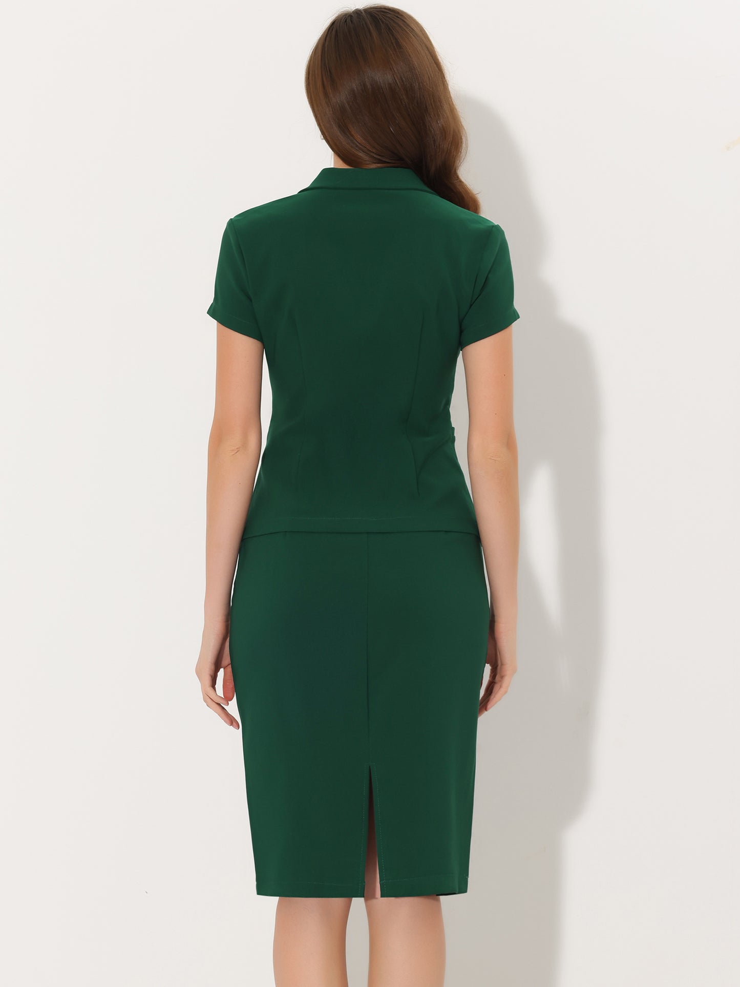 Women's Business Skirt Suit Set Work Office Short Sleeve Blazer Jacket Pencil Skirt (Available in Plus Size)
