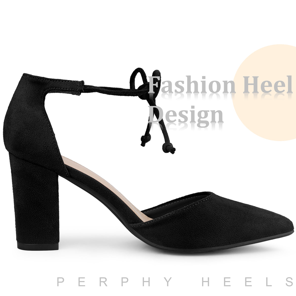 Women Ankle Tie Pointed Toe Chunky Heels Dress Pumps
