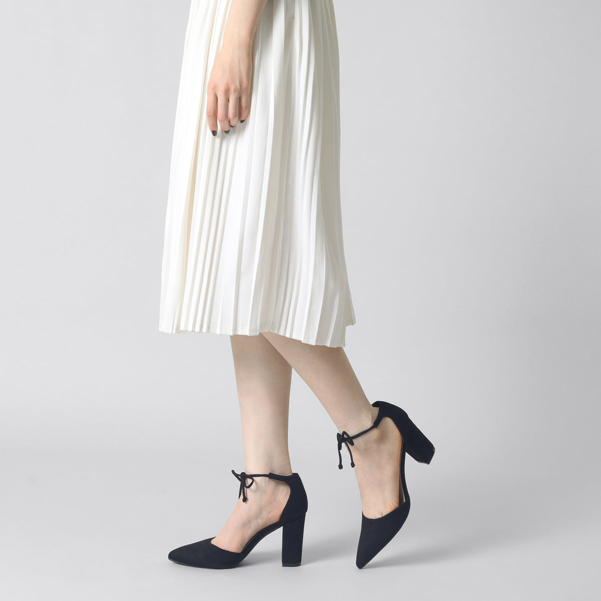 Women Ankle Tie Pointed Toe Chunky Heels Dress Pumps