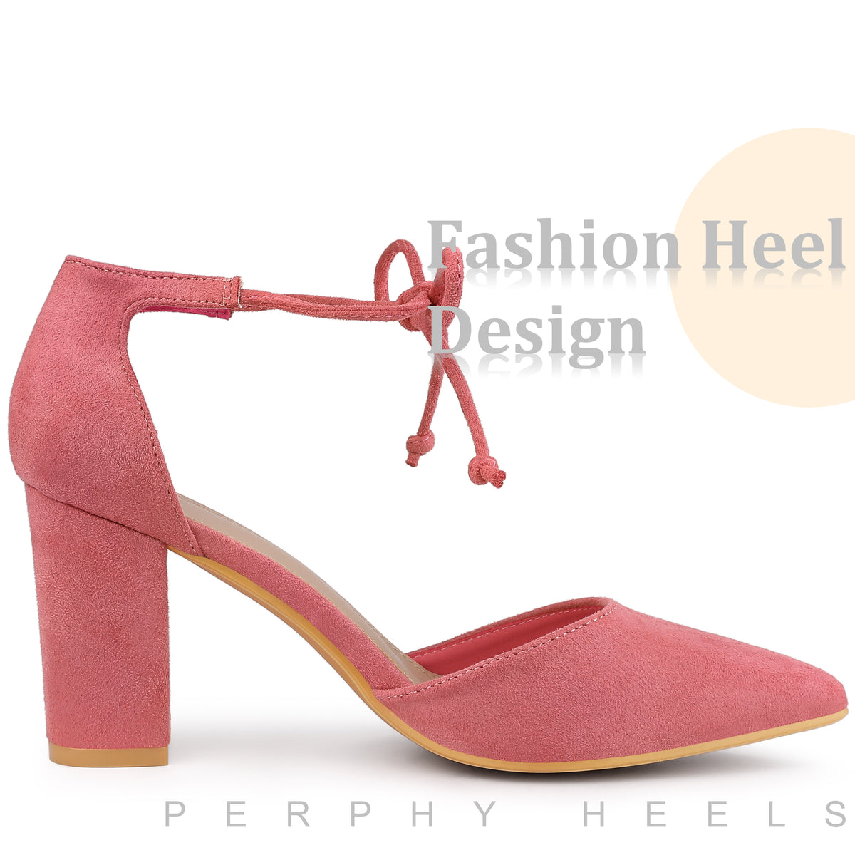 Women Ankle Tie Pointed Toe Chunky Heels Dress Pumps