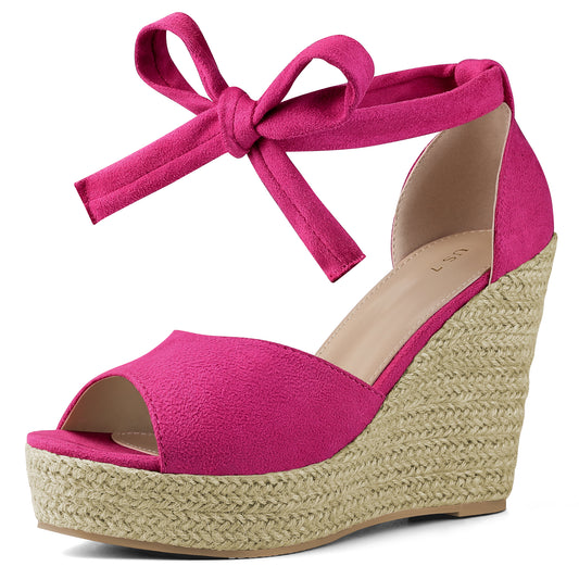 Women Platform Espadrilles Ankle Tie Sandals Peep Toe Wedges