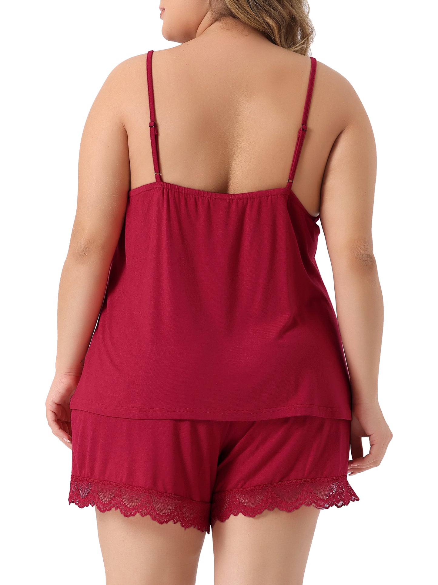 Women Plus Size Pajama Lace Chemise Shorts Set Nightwear Sleepwear Lounge Set