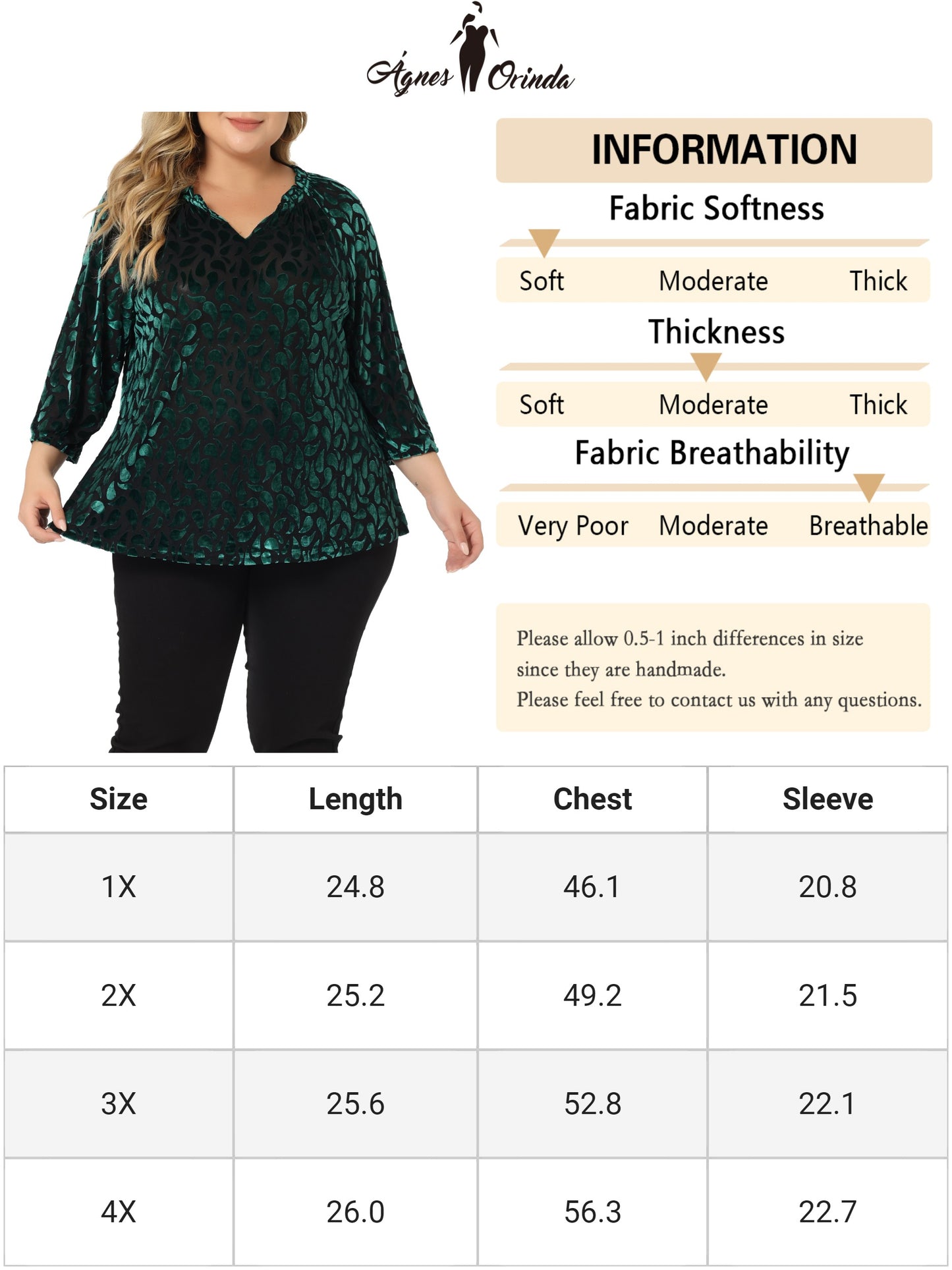 Women Plus Size Vintage Velvet Top Sheer Mesh V Neck 3/4 Sleeve Blouse