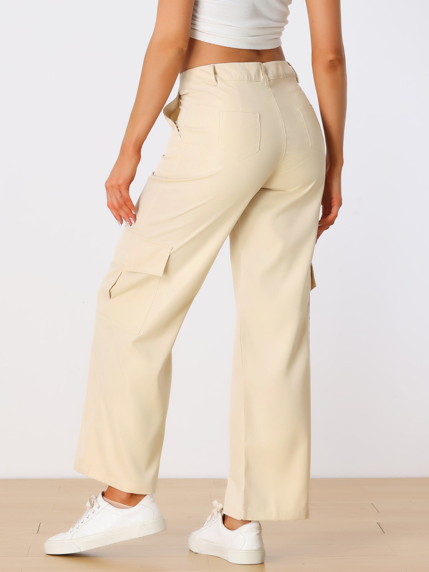 Women's Cargo Pants Mid Rise Baggy Wide Leg Pockets Casual Pants