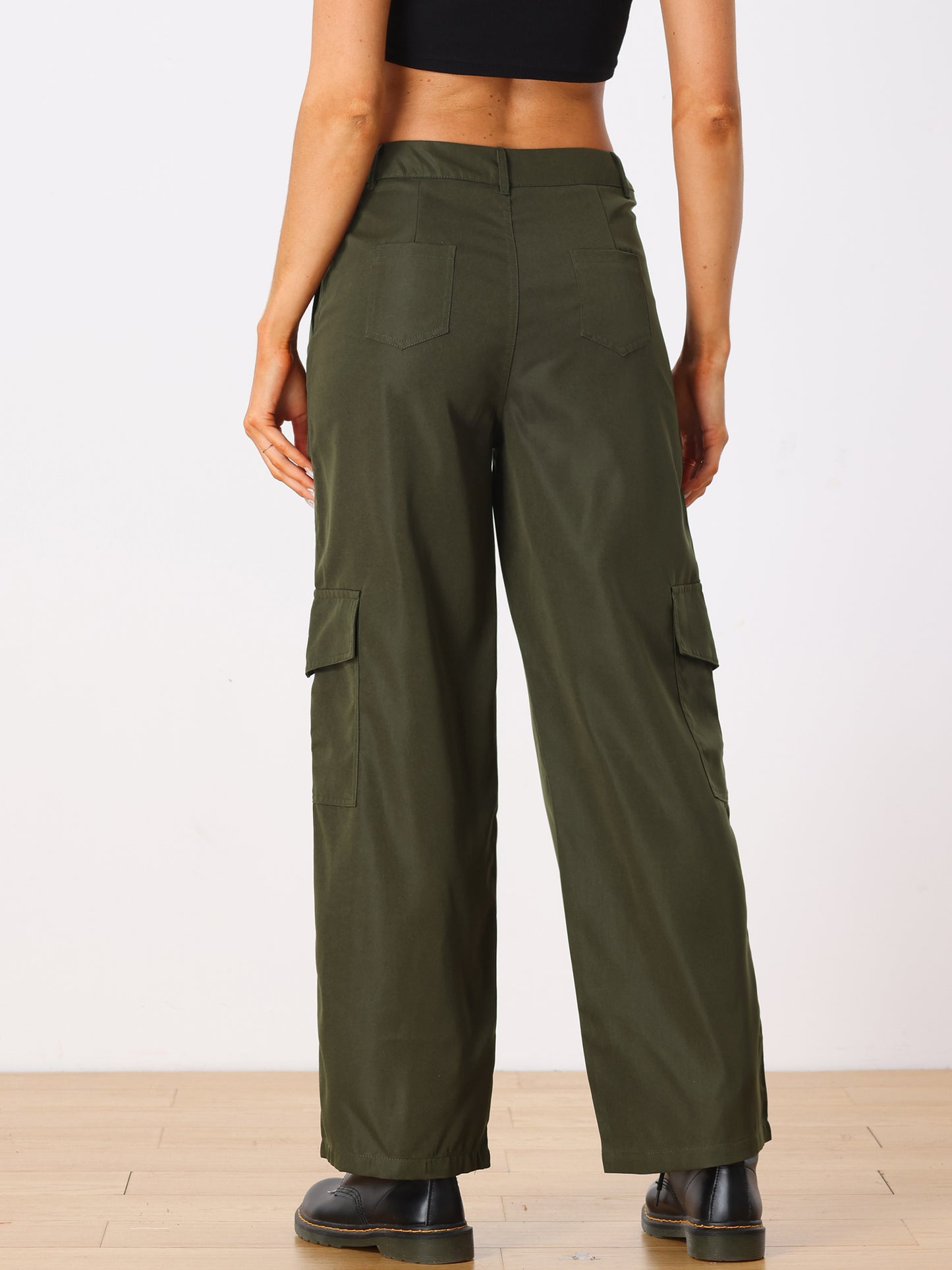 Pantalones cargo para mujer, tiro medio, holgados, pernera ancha, bolsillos, pantalones casuales
