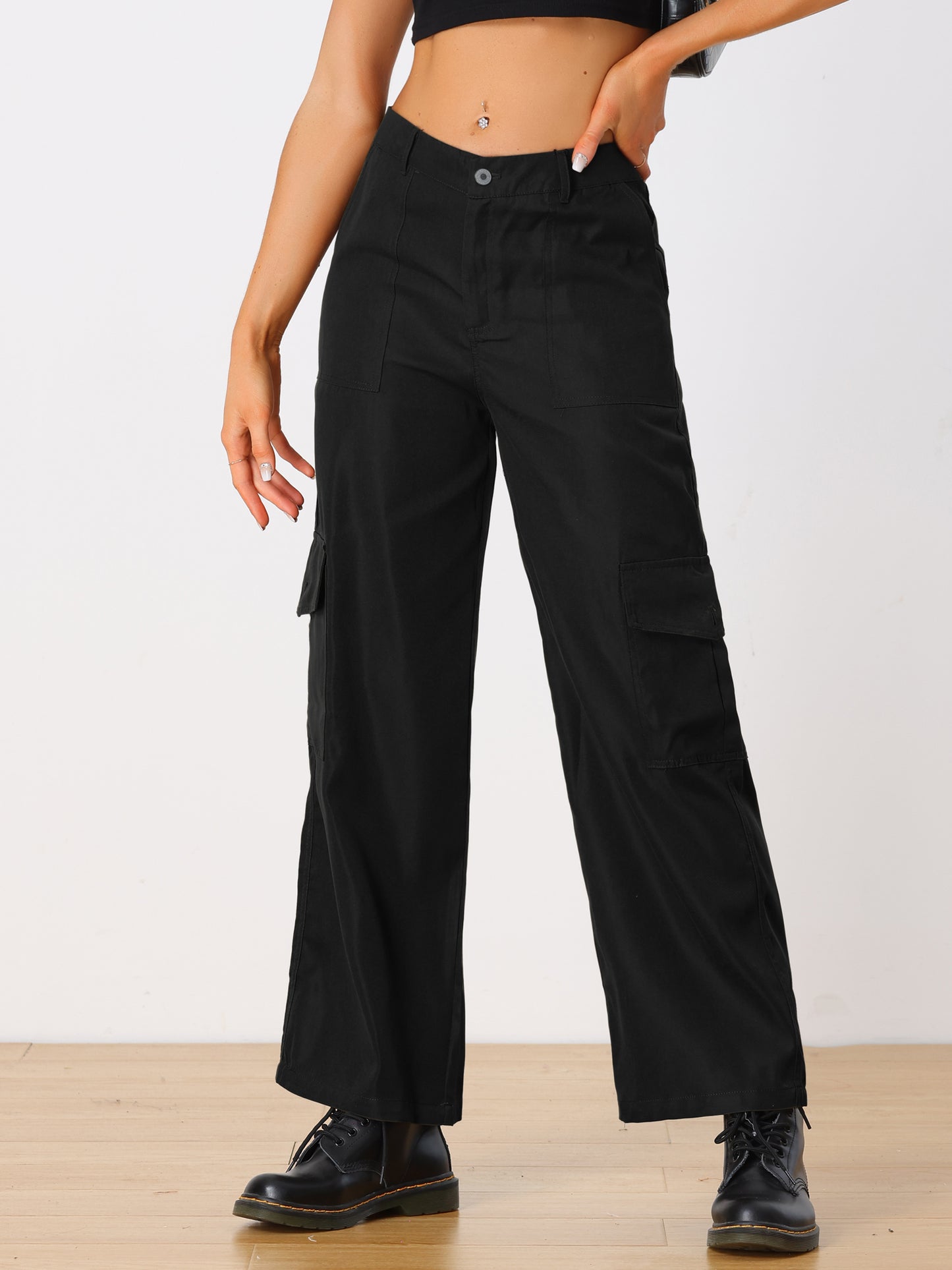 Women's Cargo Pants Mid Rise Baggy Wide Leg Pockets Casual Pants