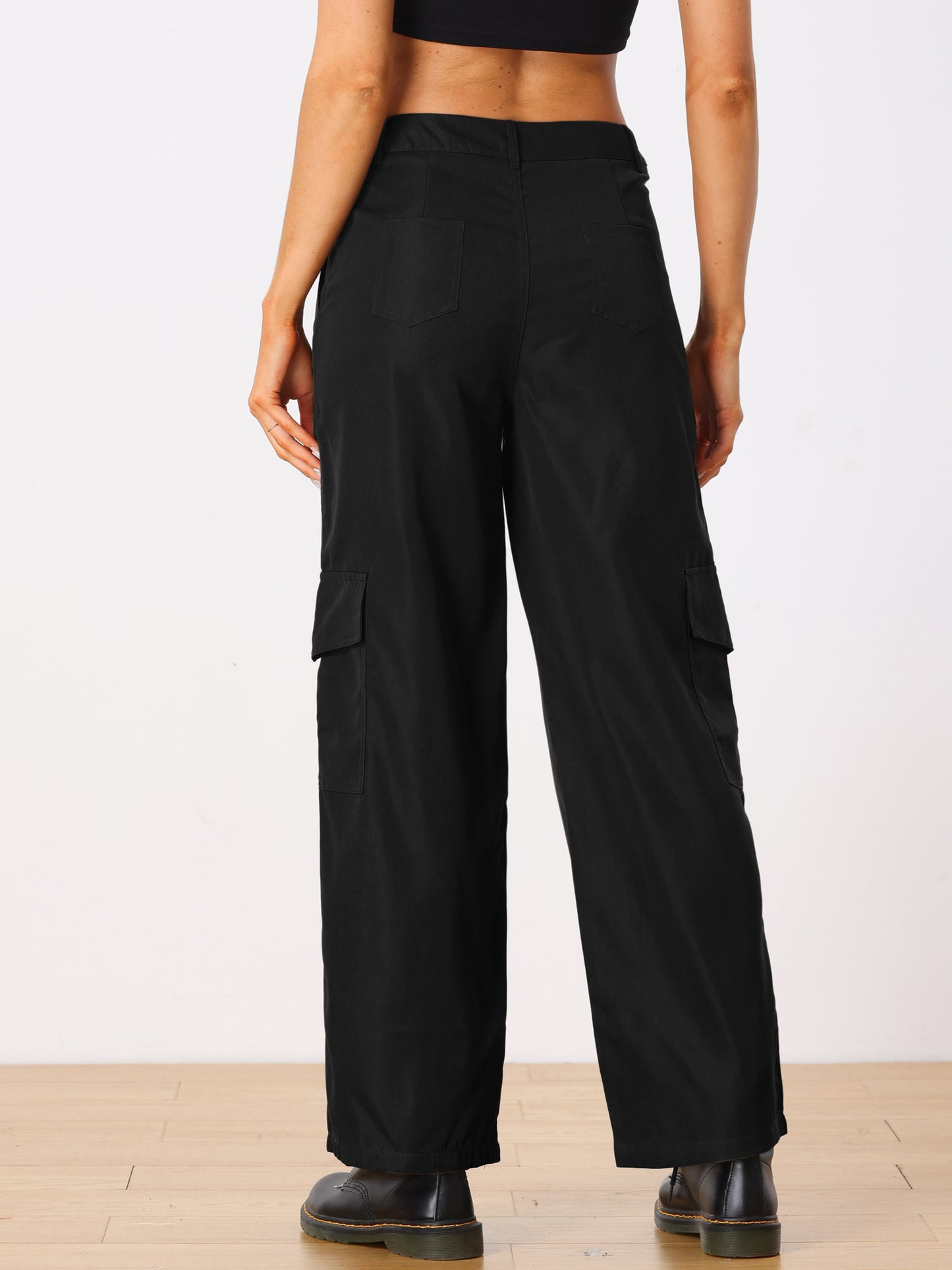 Women's Cargo Pants Mid Rise Baggy Wide Leg Pockets Casual Pants