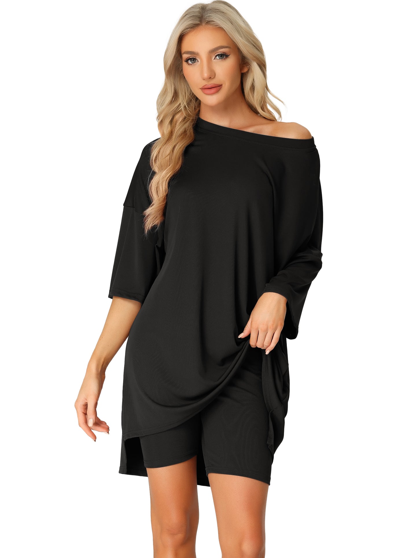 Women's 2 Piece Lounge Set Sleepwear Oversized T-Shirt with Biker Shorts Workout Sweatsuit Outfit