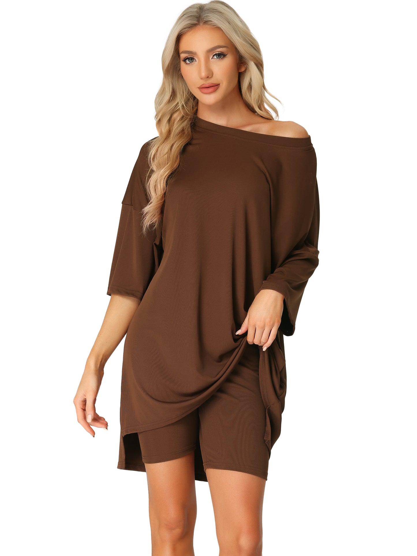 Women's 2 Piece Lounge Set Sleepwear Oversized T-Shirt with Biker Shorts Workout Sweatsuit Outfit