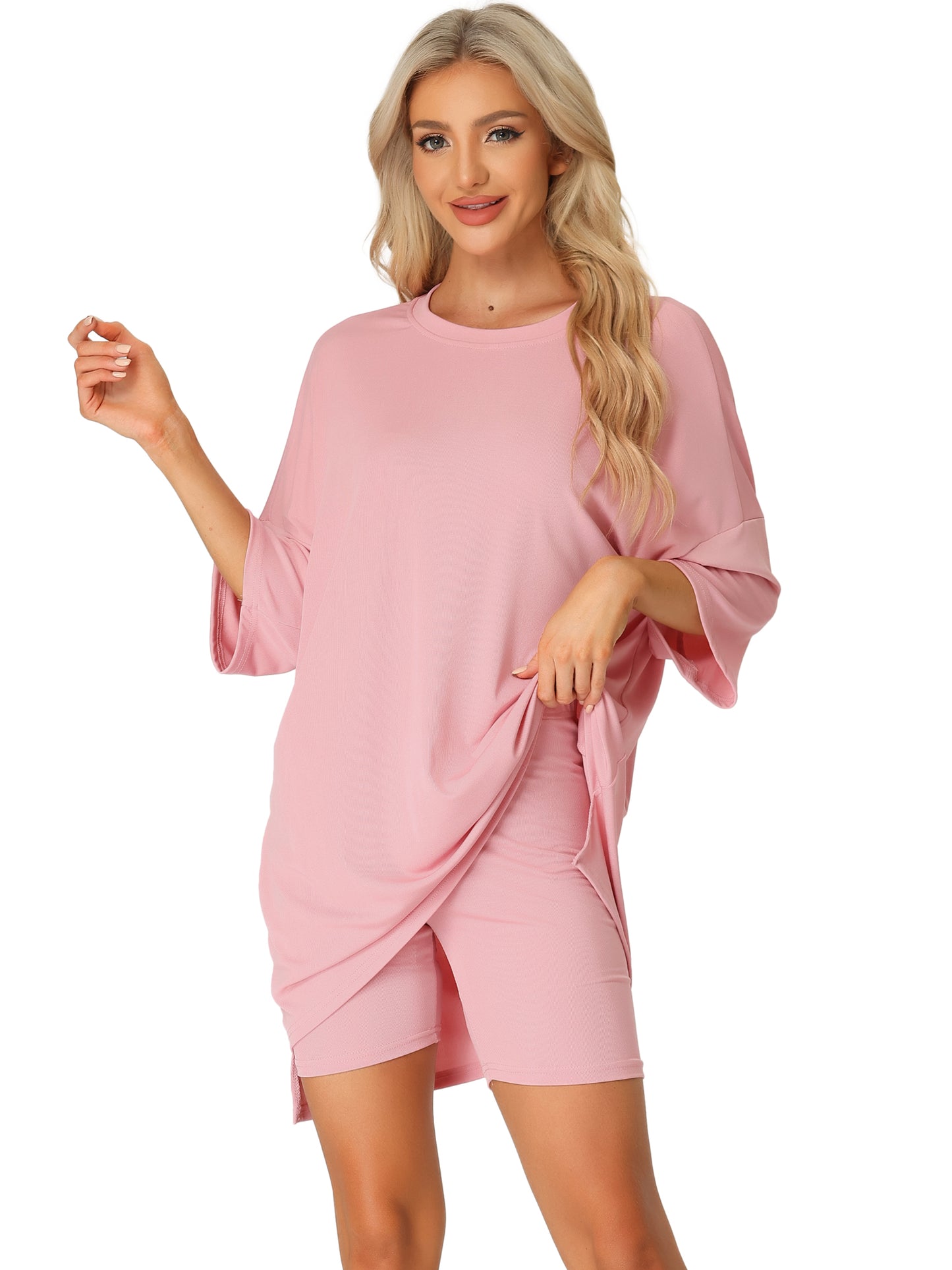 Women's 2 Piece Lounge Set Sleepwear Oversized T-Shirt with Biker Shorts Workout Sweatsuit Outfit