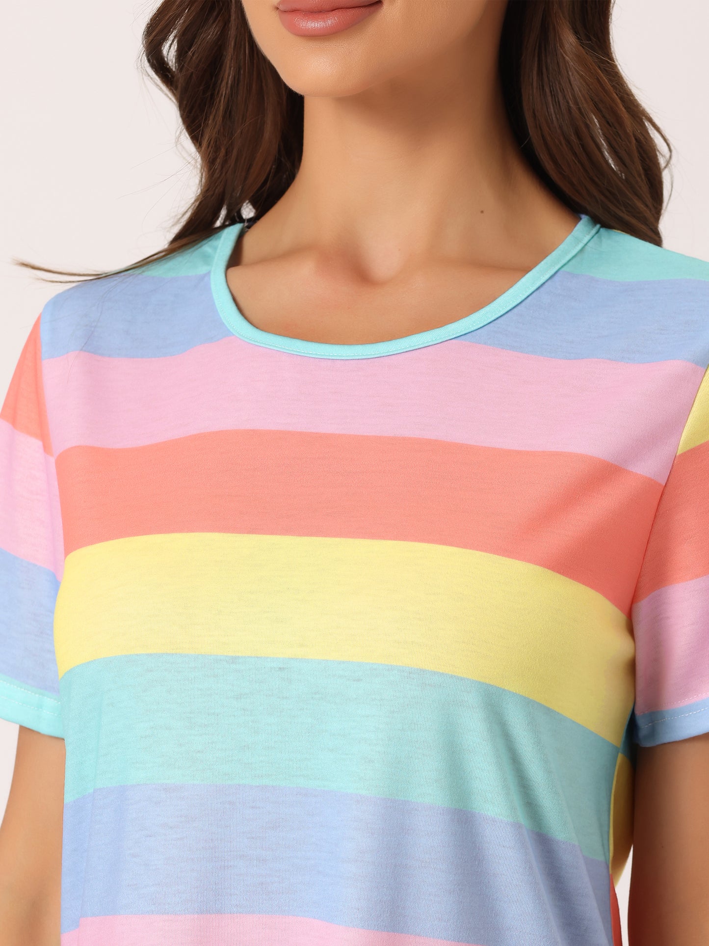 Women's Loungewear T-shirt Dress Colorful Striped Short Sleeve Nightdress