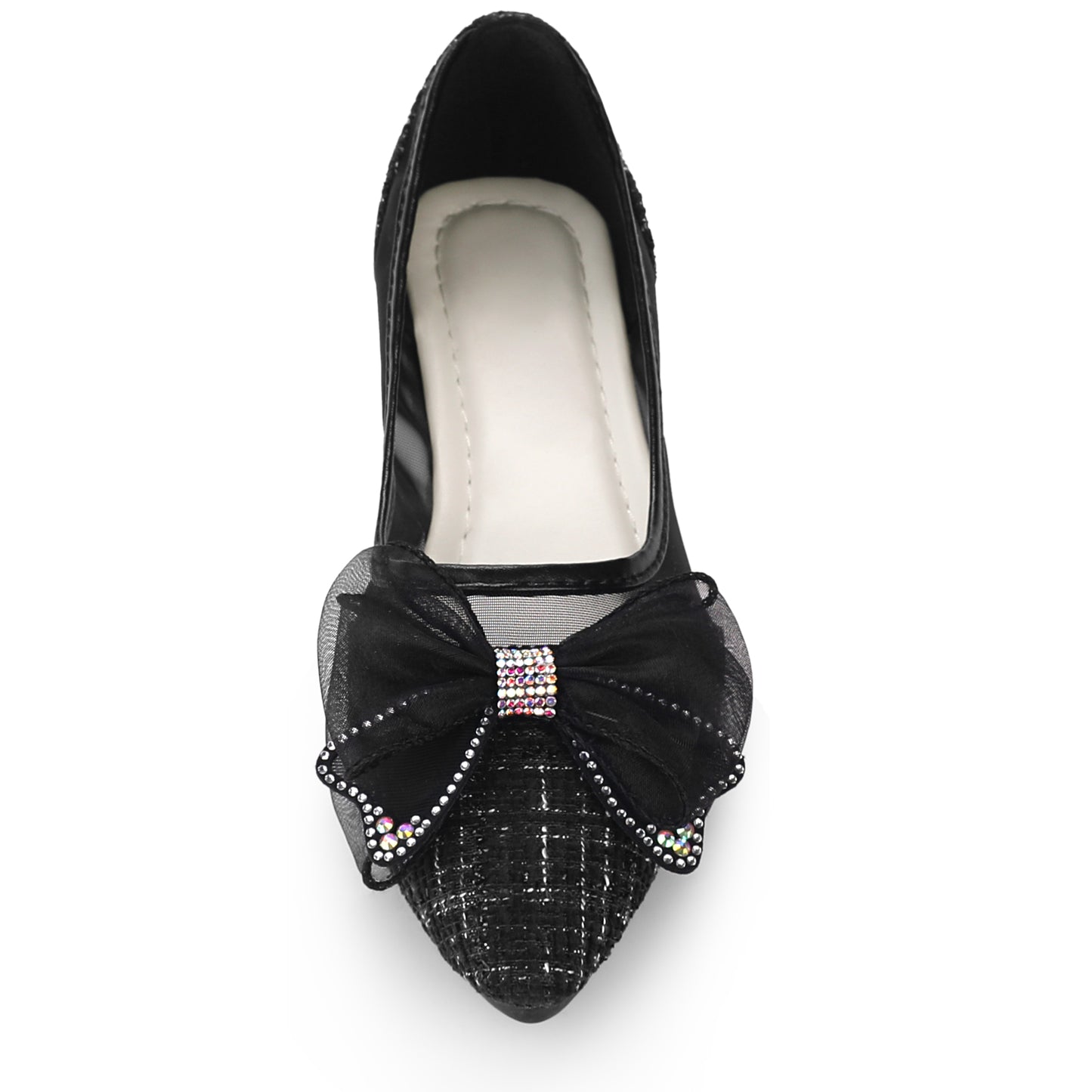 Zapatos de tacón de aguja con punta puntiaguda y lazo de malla para mujer