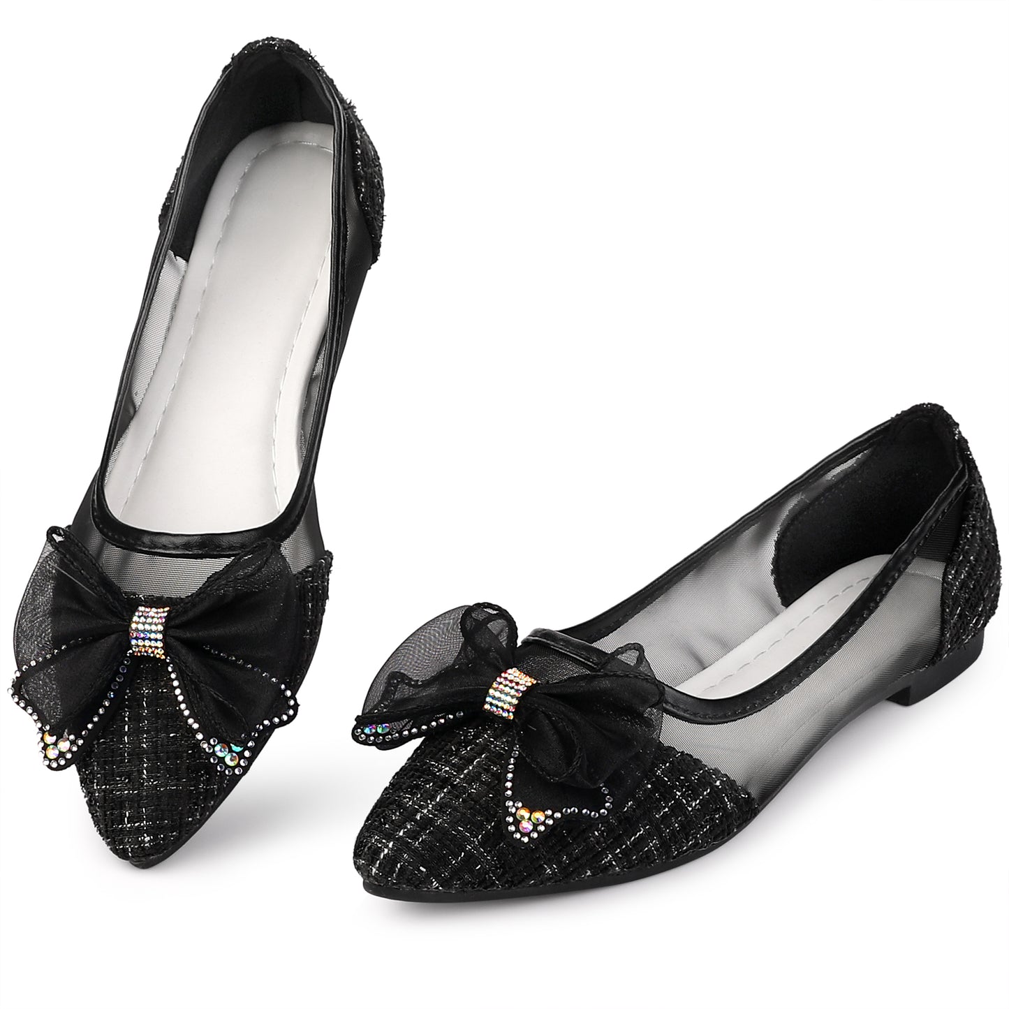 Zapatos de tacón de aguja con punta puntiaguda y lazo de malla para mujer